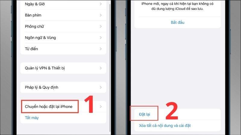 Chọn mục Chuyển hoặc đặt lại iPhone > Chọn mục Đặt lại