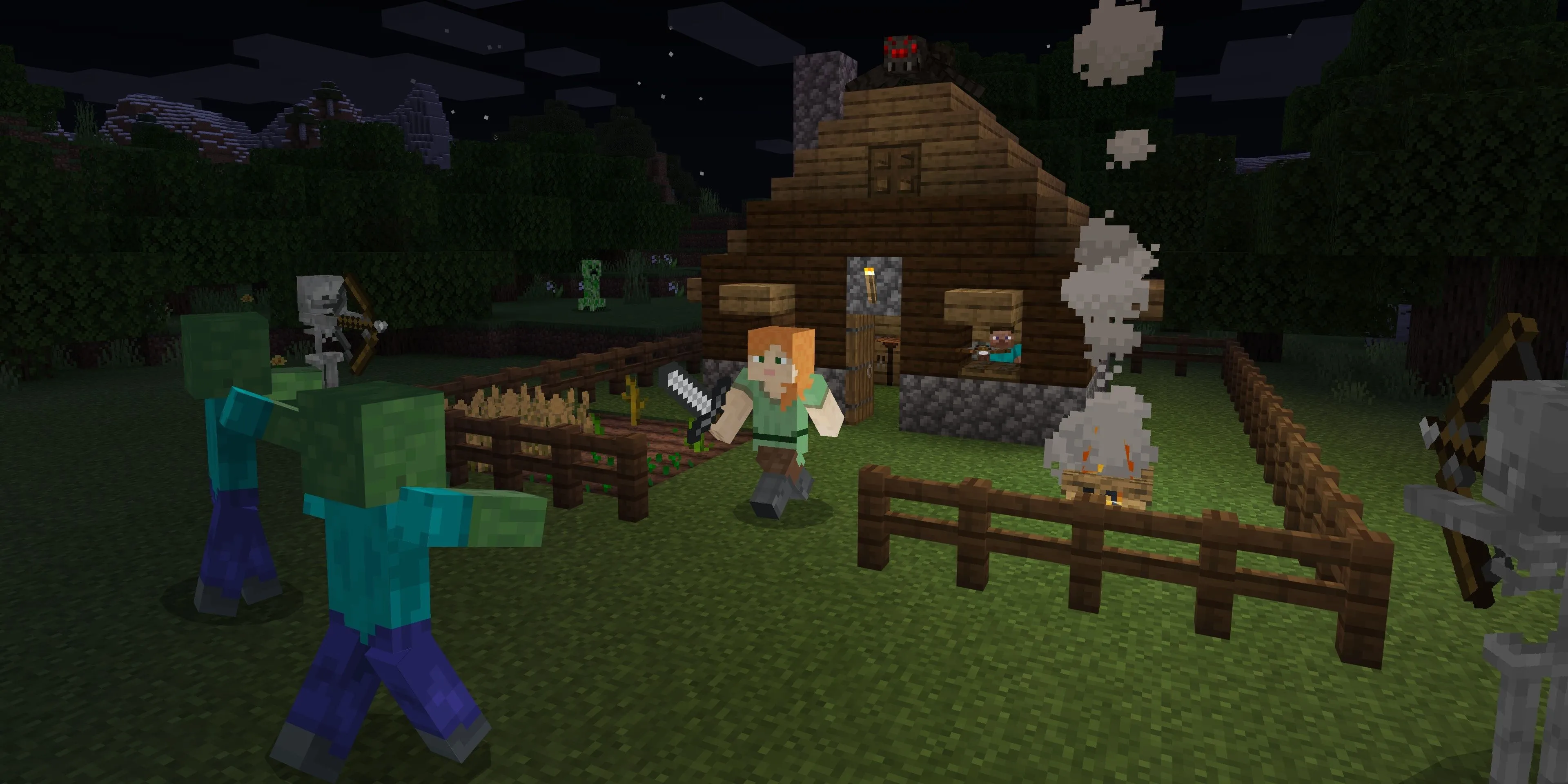 Alex đối mặt với đám đông trong Minecraft