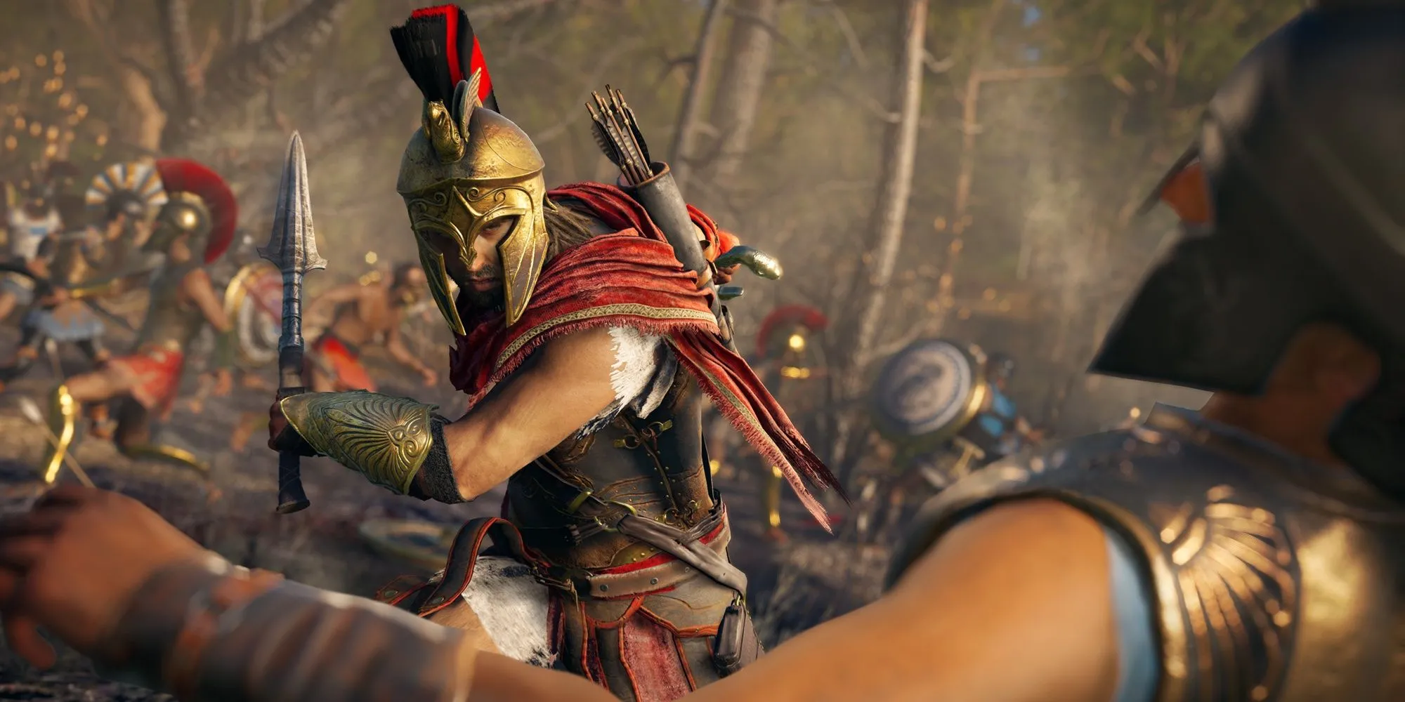 Alexios đánh bại kẻ thù trong Assassin's Creed Odyssey, thể hiện cảnh chiến đấu