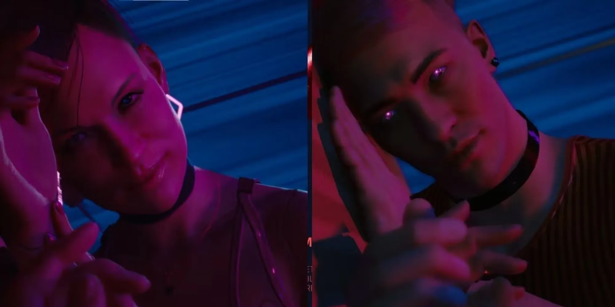Angel và Skye, hai hình ảnh đại diện trong trải nghiệm Brain Dance tại Clouds ở Cyberpunk 2077.