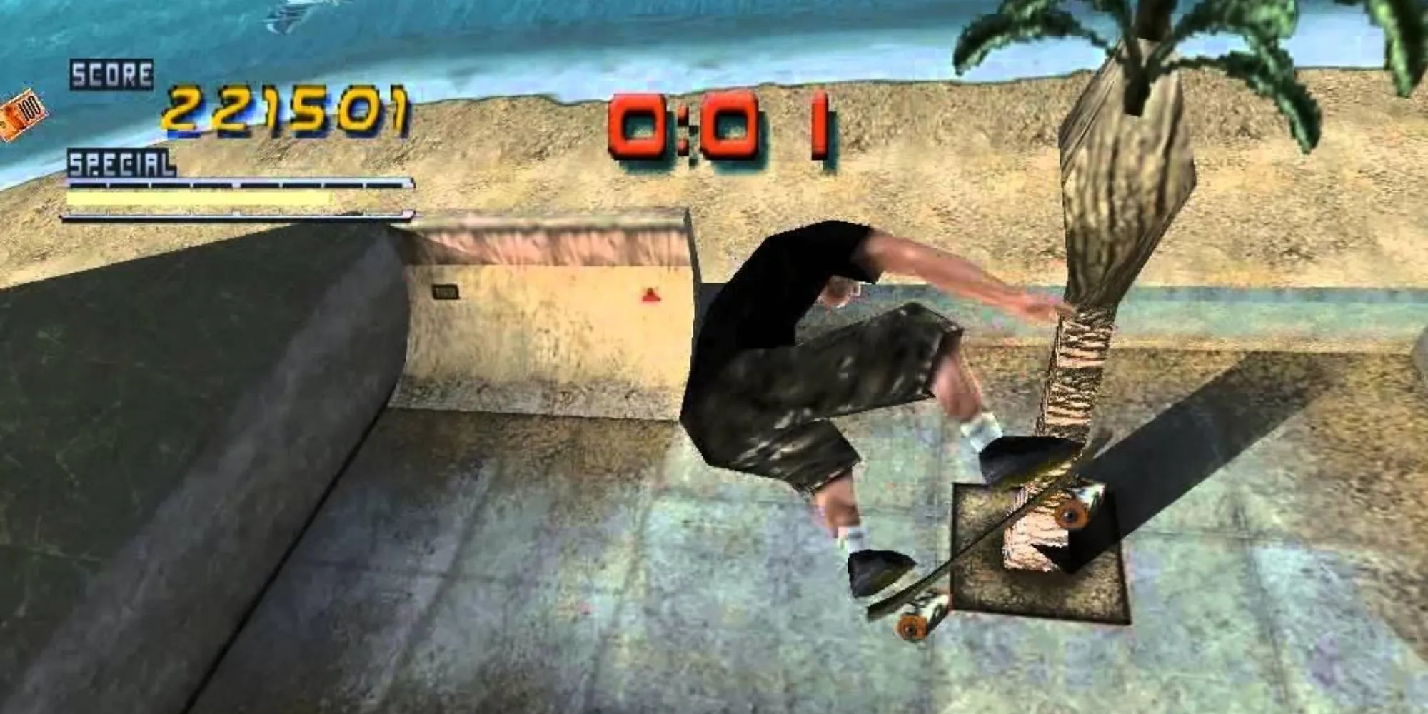 Ảnh bìa hoặc cảnh trượt ván thực hiện trick trong Tony Hawk’s Pro Skater 2