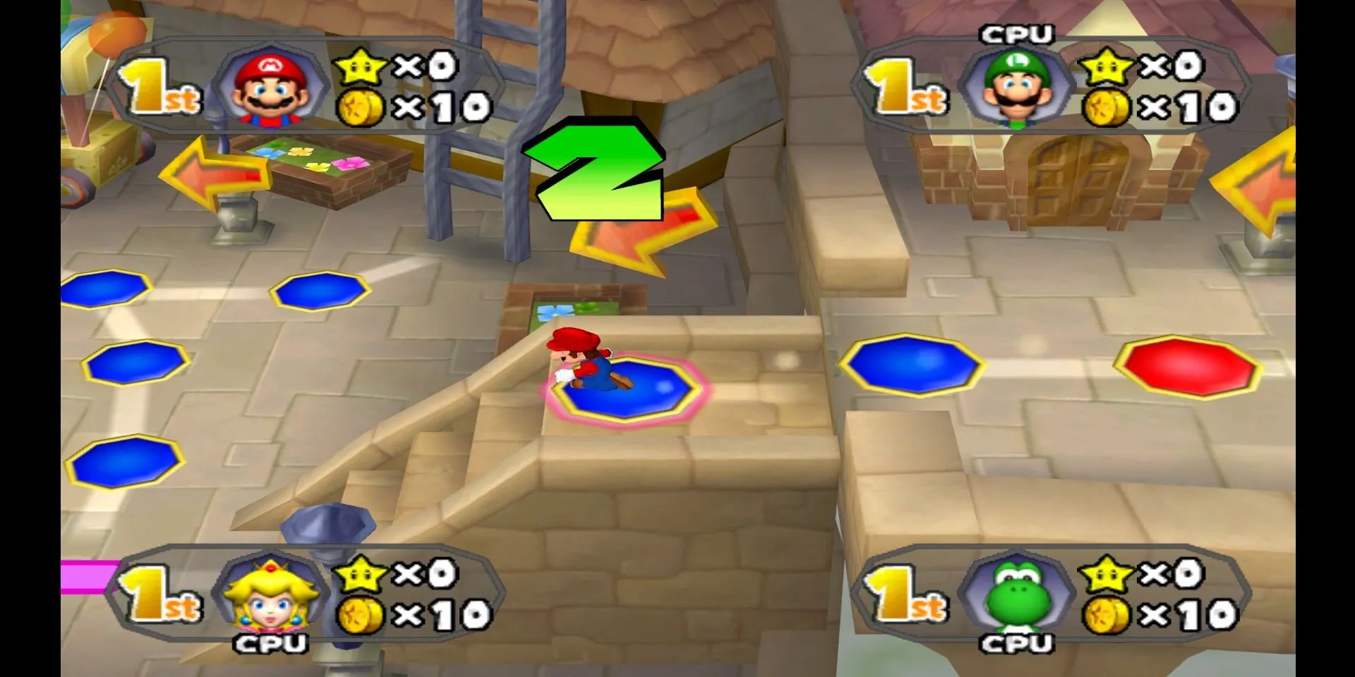 Ảnh chụp màn hình gameplay Mario Party 6 trên bàn cờ Faire Square