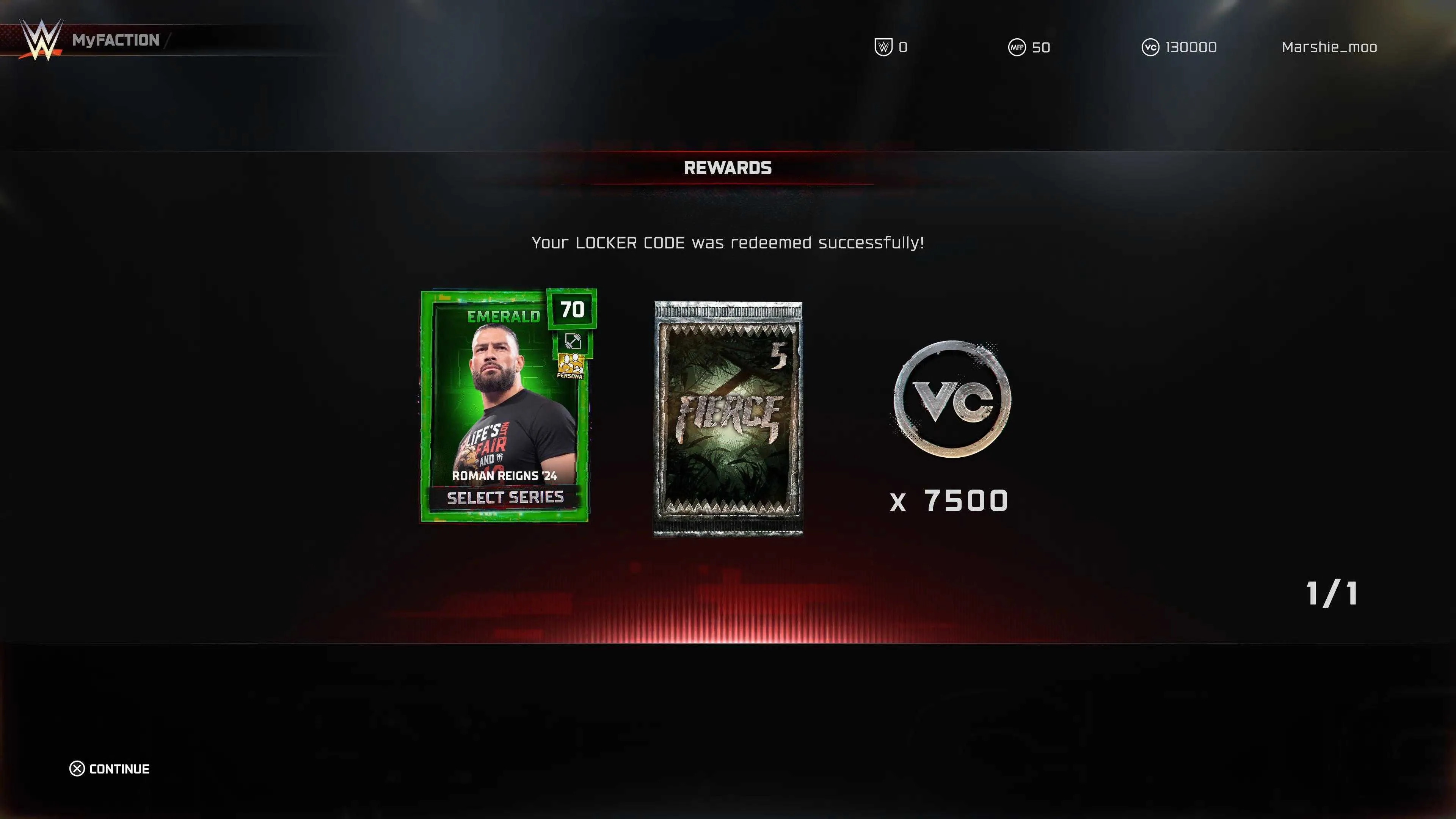 Ảnh chụp màn hình hiển thị phần thưởng sau khi nhập mã Locker Code thành công