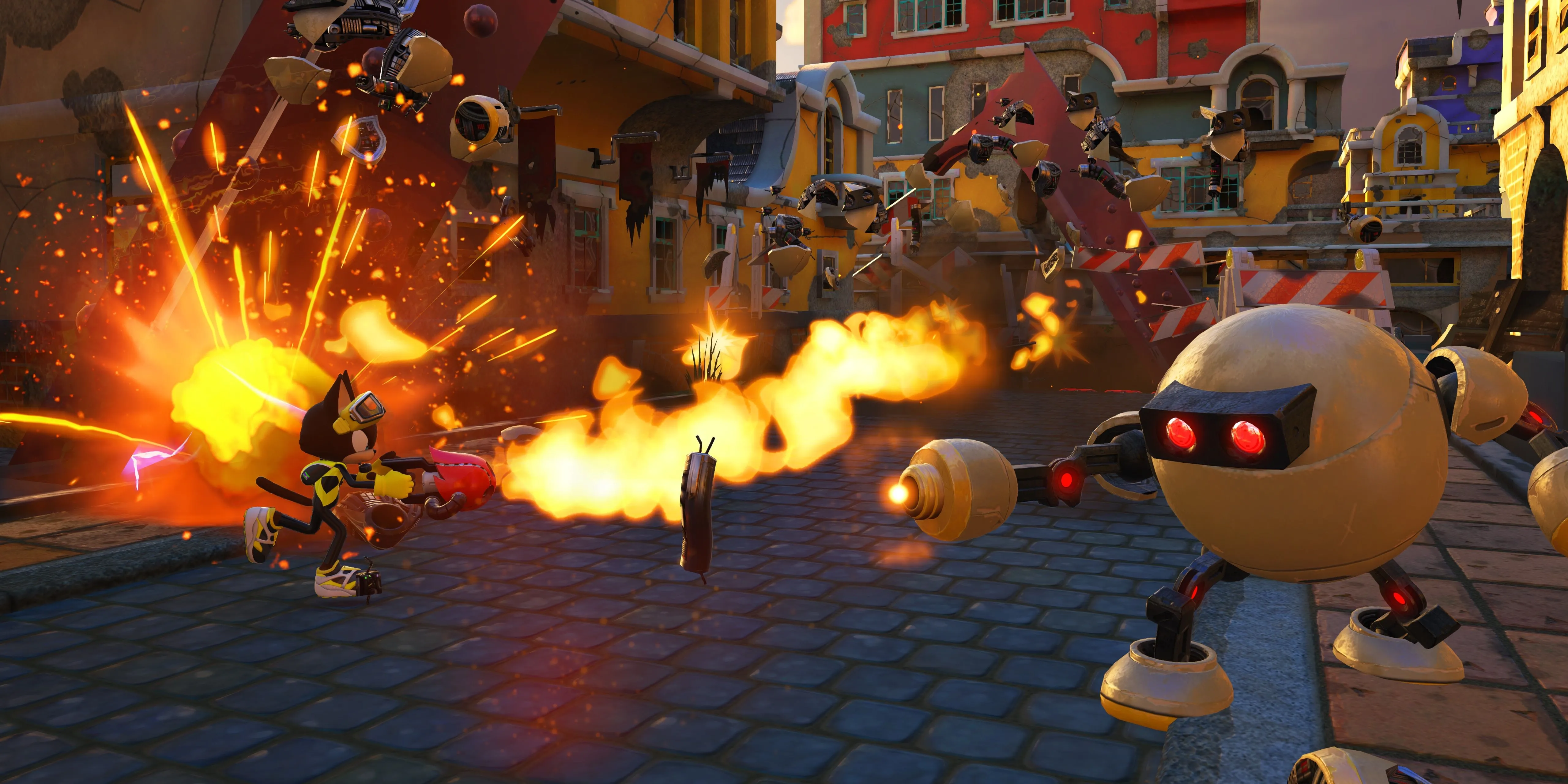 Ảnh chụp màn hình Sonic Forces từ Steam, với Avatar sử dụng Flame Wispon để tiêu diệt kẻ thù.