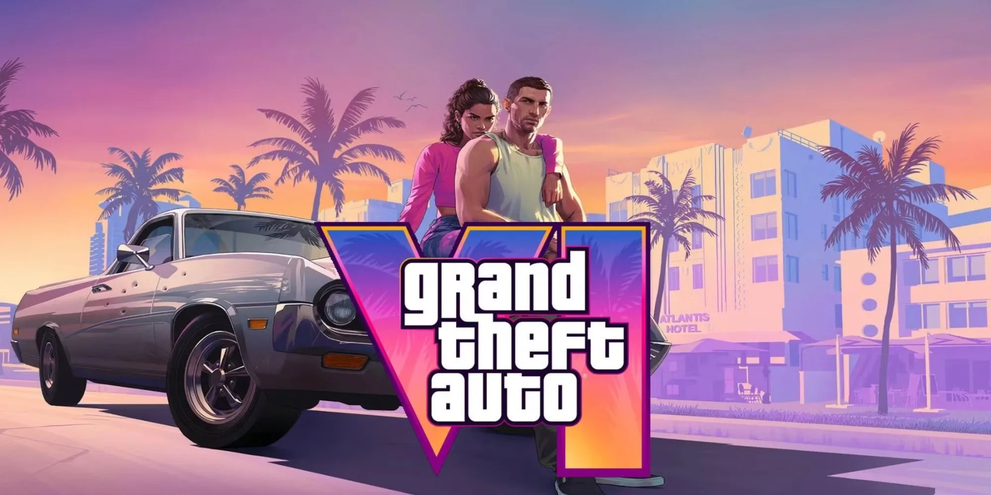 GTA 6 Chính Thức Bị Hoãn, Công Bố Ngày Phát Hành Mới 26/05/2026 1 Áp phích quảng cáo Grand Theft Auto 6, hiển thị logo và phong cảnh thành phố Vice City