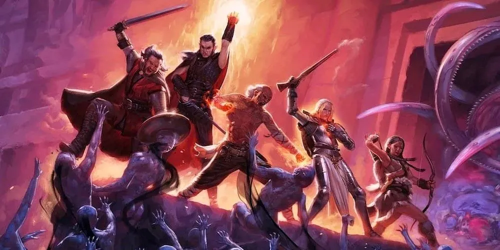 Artwork chính thức Pillars of Eternity với các nhân vật chính trong game nhập vai CRPG