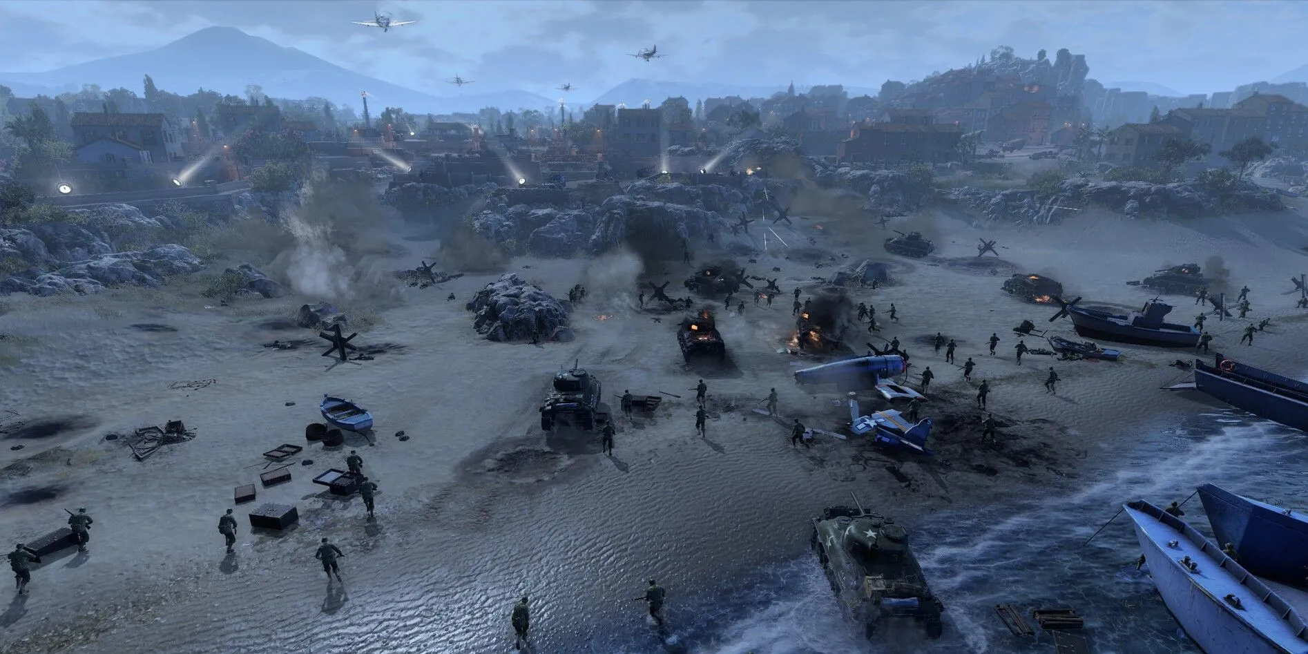 Artwork game Company of Heroes 3 với hình ảnh người lính và cảnh chiến trường phía xa