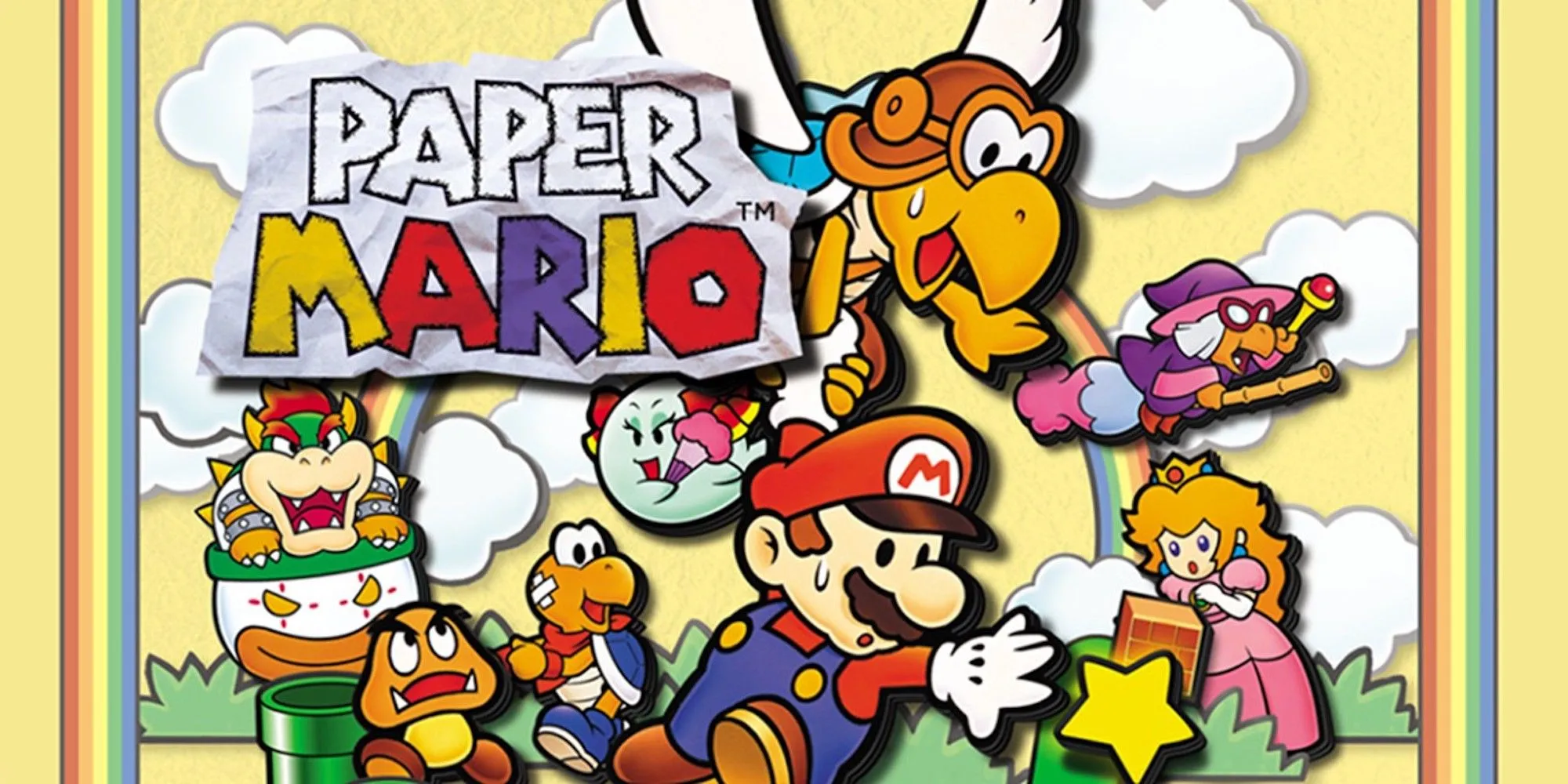 Artwork hoặc cảnh chơi game Paper Mario với đồ họa giấy độc đáo