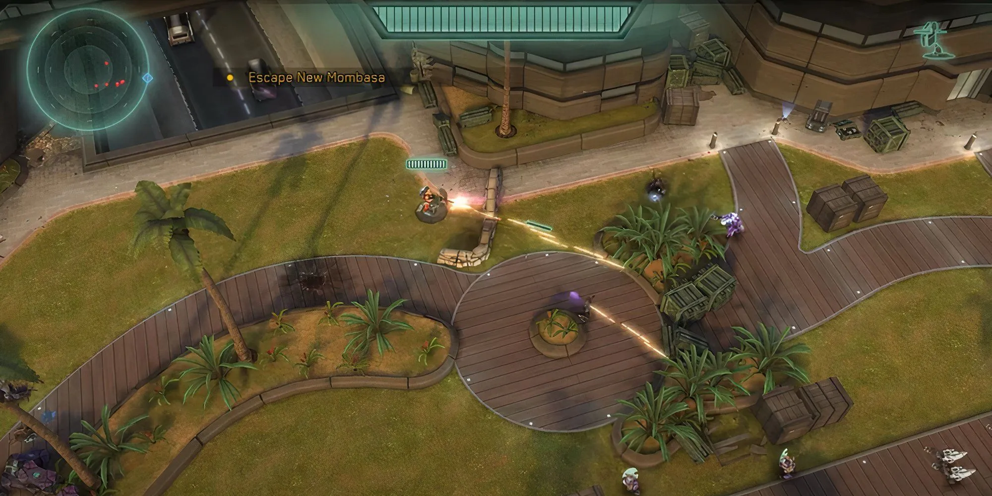 Bắn vào kẻ thù Covenant từ tháp pháo súng máy trong Nhiệm vụ A-6 Last Exit của Halo Spartan Strike