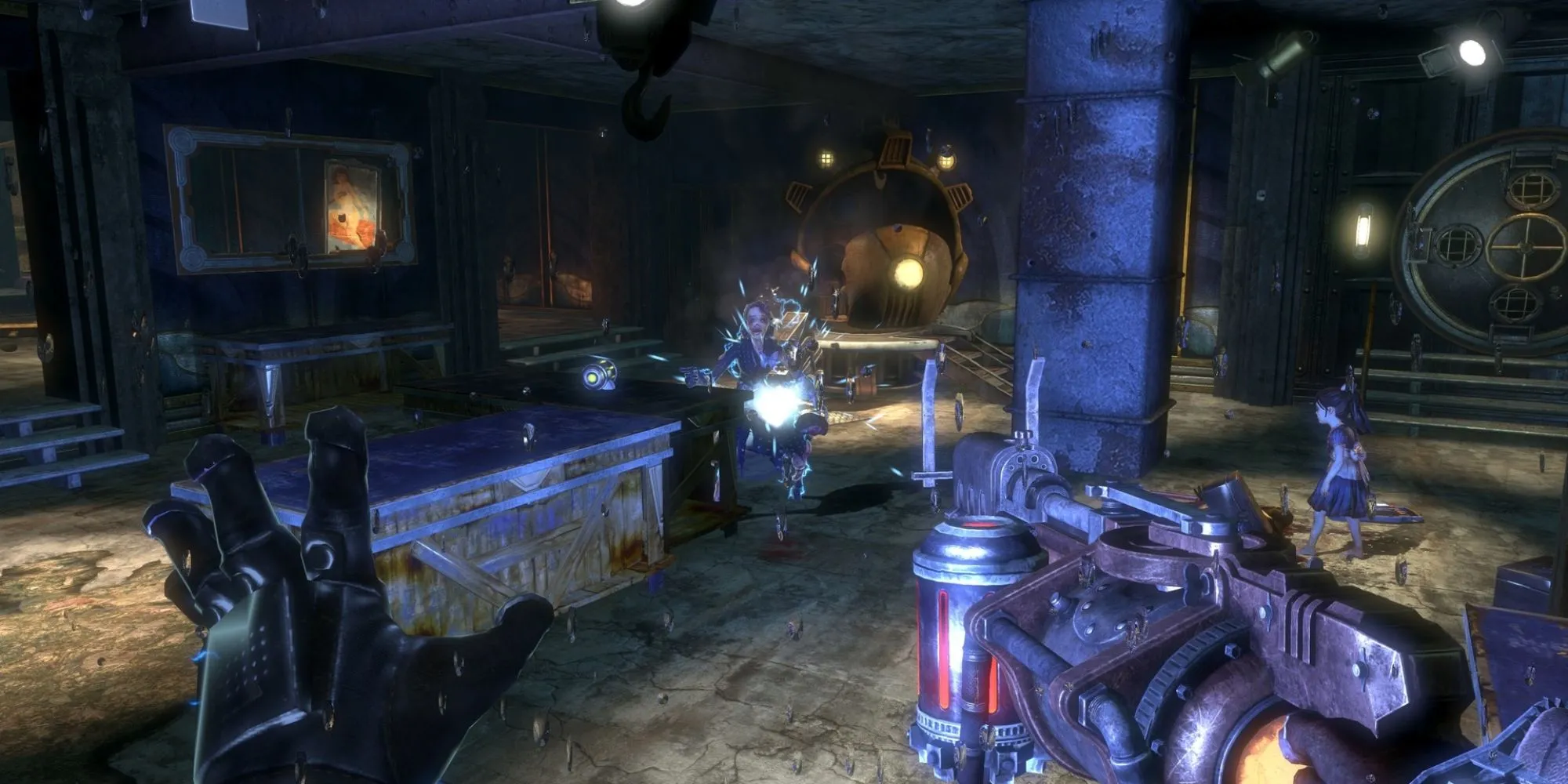 Big Daddy và Little Sister trong thành phố dưới nước Rapture của BioShock 2