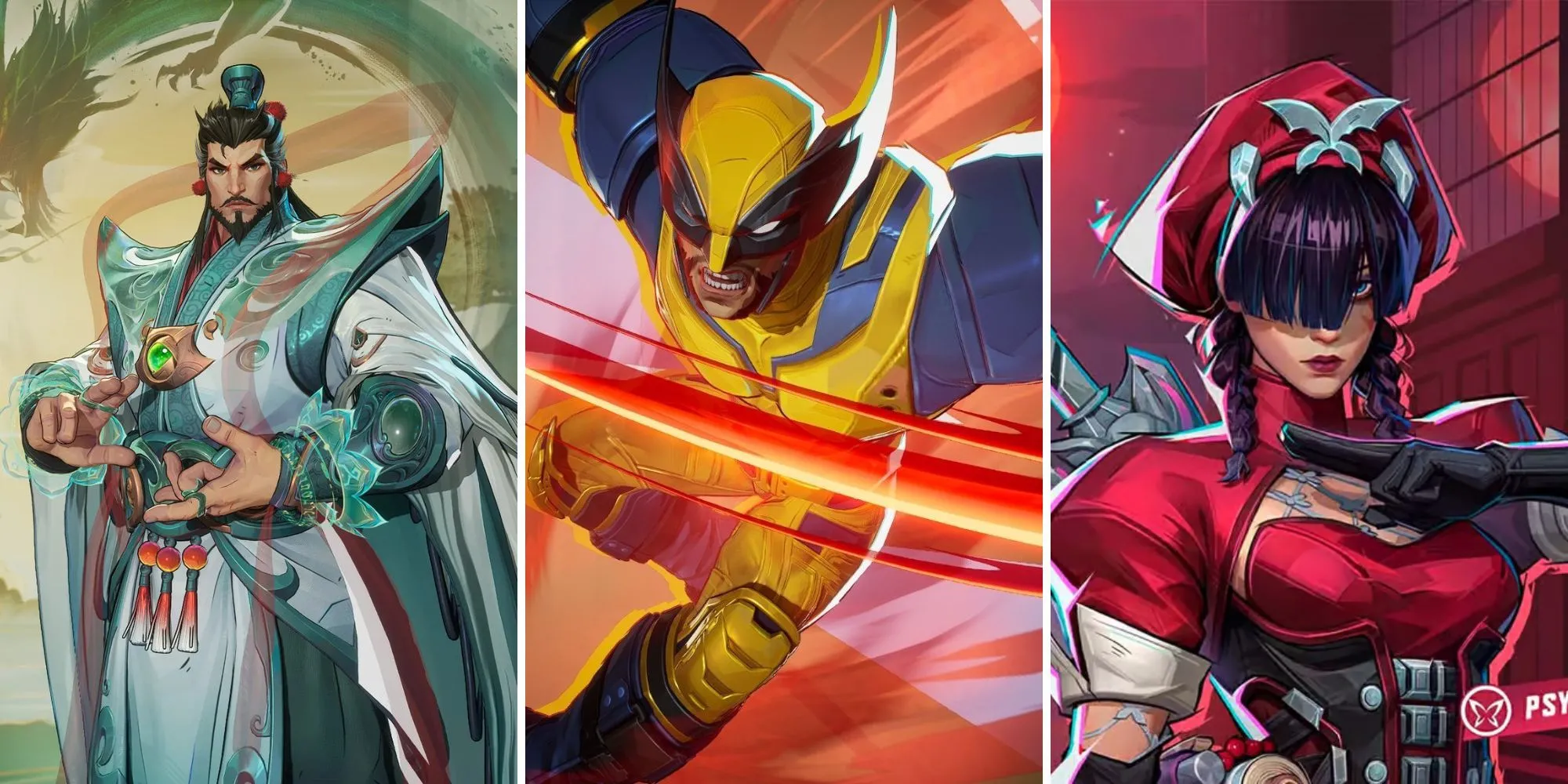 Bộ ba skin Marvel Rivals: Doctor Strange, Wolverine và Psylocke với thiết kế chi tiết