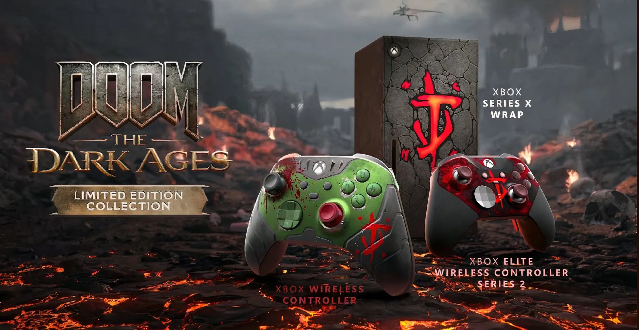 Bộ điều khiển Xbox Elite và vỏ bọc console Xbox Series X chủ đề DOOM The Dark Ages
