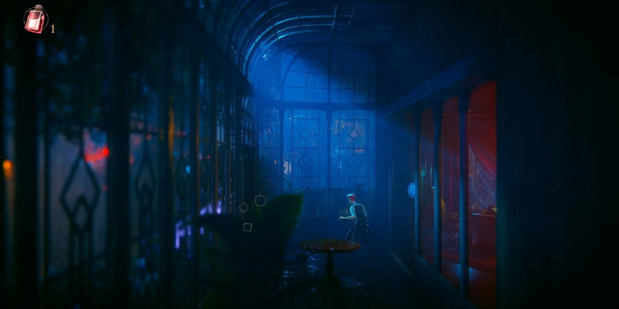 Bối cảnh mưa và ánh trăng trong khu vườn thực vật của game The Last Case of Benedict Fox