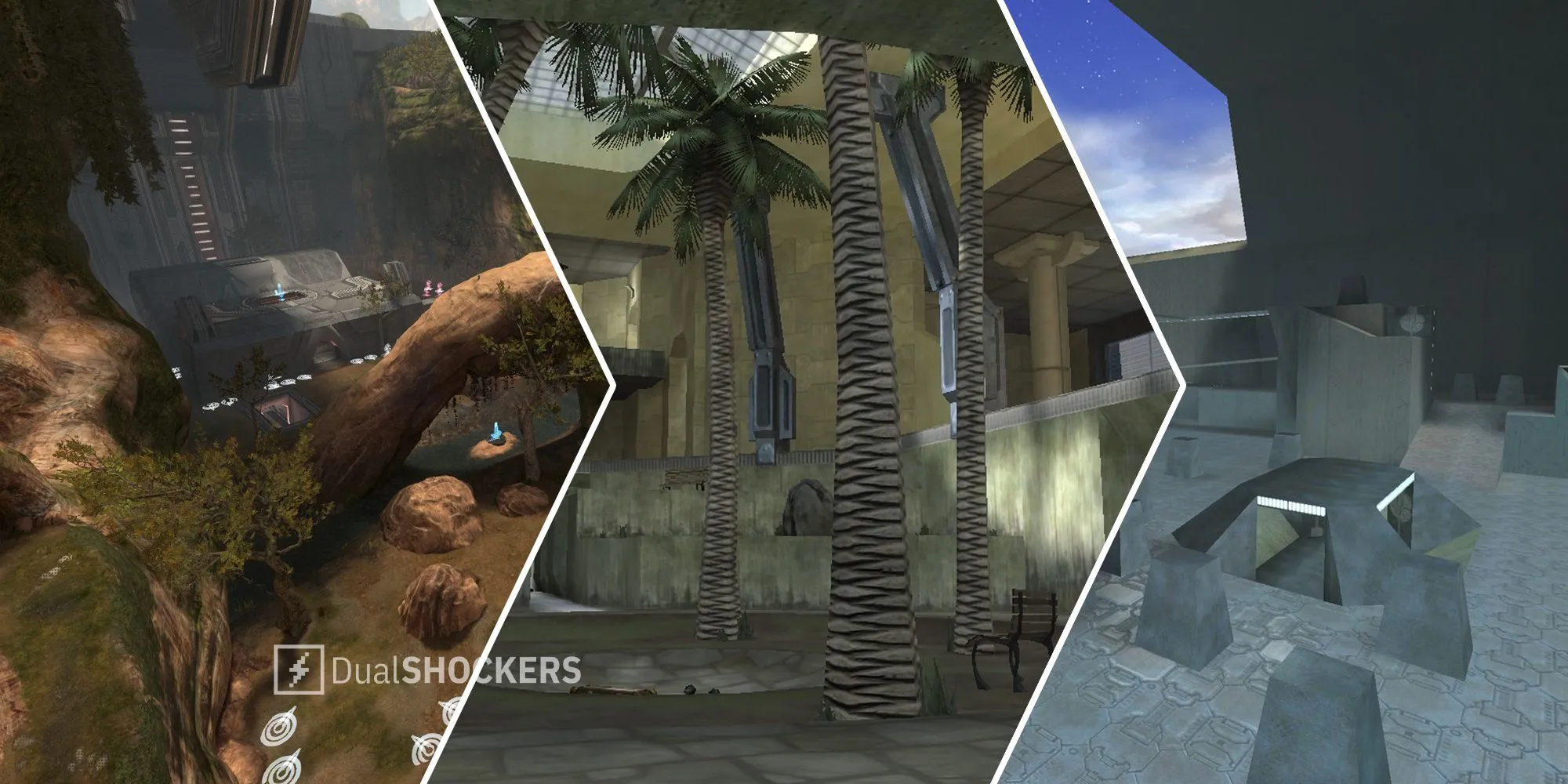Các bản đồ nhiều người chơi biểu tượng trong series Halo, bao gồm Battle Canyon (Halo Reach), Ivory Tower (Halo 2) và Hang 'Em High (Combat Evolved).