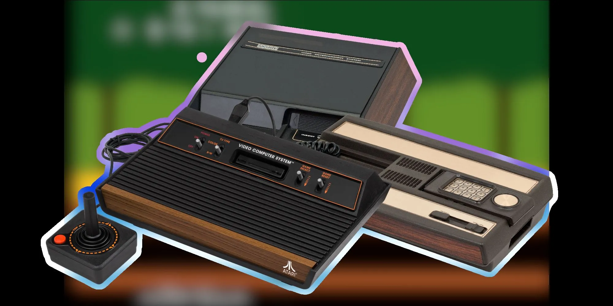 Các console thế hệ thứ hai, bao gồm Atari 2600, Fairchild Channel F và Intellivision.
