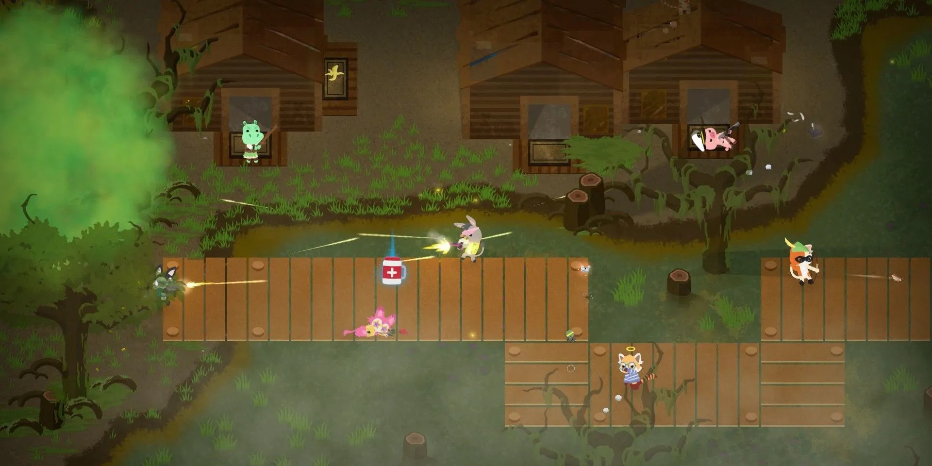 Các loài động vật dễ thương trong Super Animal Royale đang giao chiến bằng súng