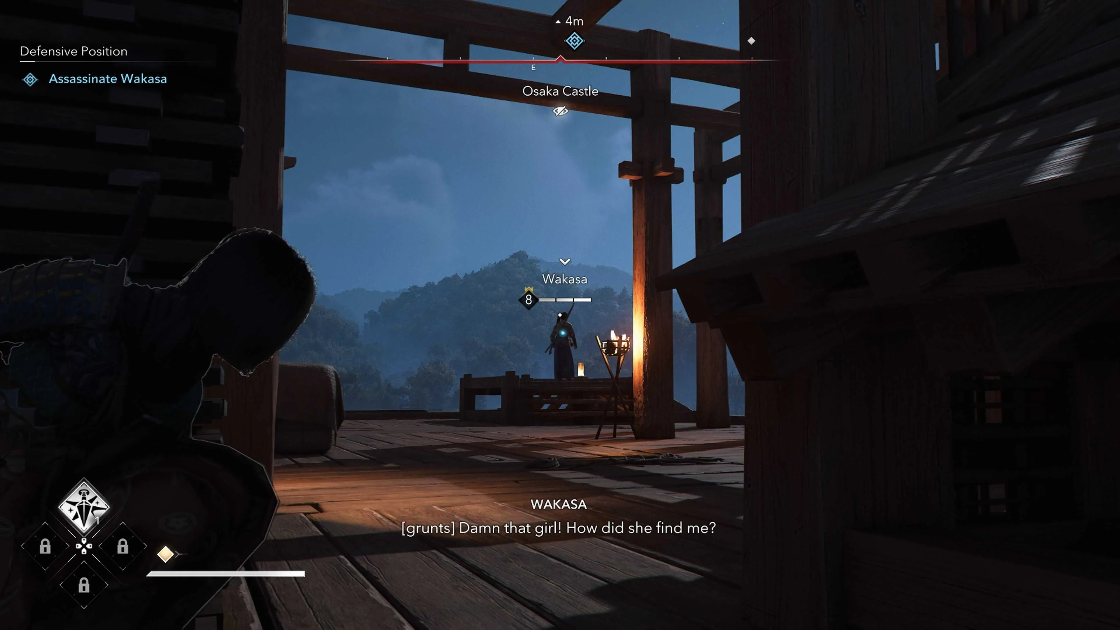Cảnh ám sát Wasaka trong một nhiệm vụ của Assassin's Creed Shadows