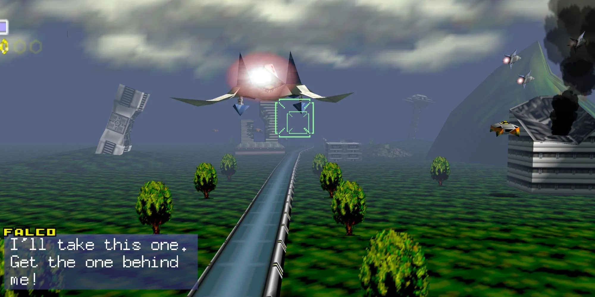 Cảnh chiến đấu ngoài không gian trong game Star Fox 64