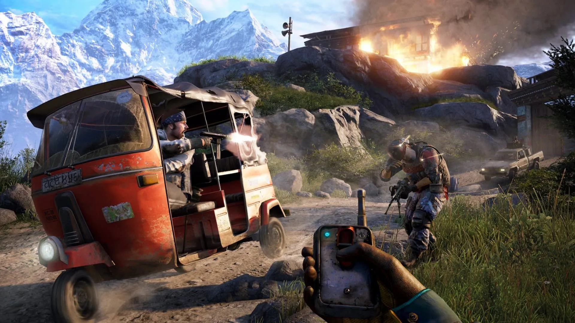 Cảnh chiến đấu trong game Far Cry 4, thể hiện đồ họa của game