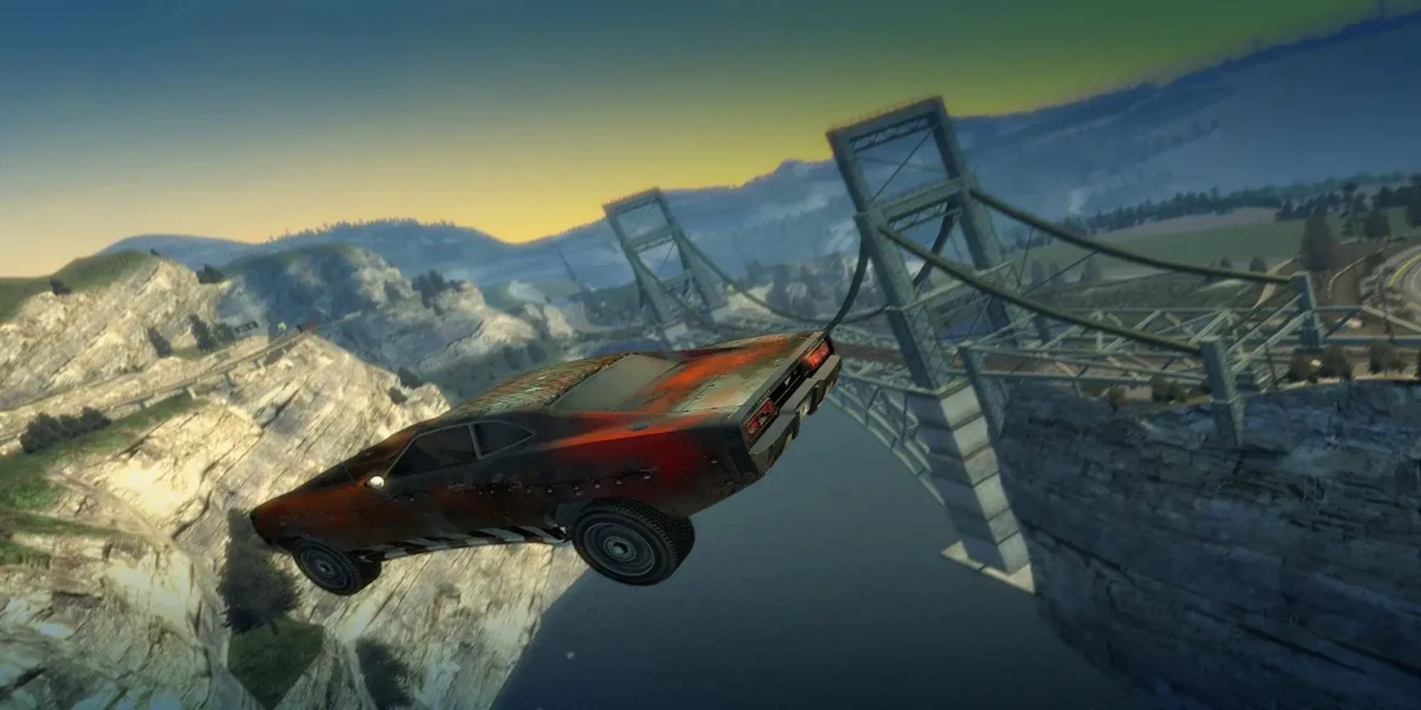 Cảnh đua xe tốc độ cao trong thành phố của Burnout Paradise Remastered, nổi tiếng với những pha va chạm mãn nhãn