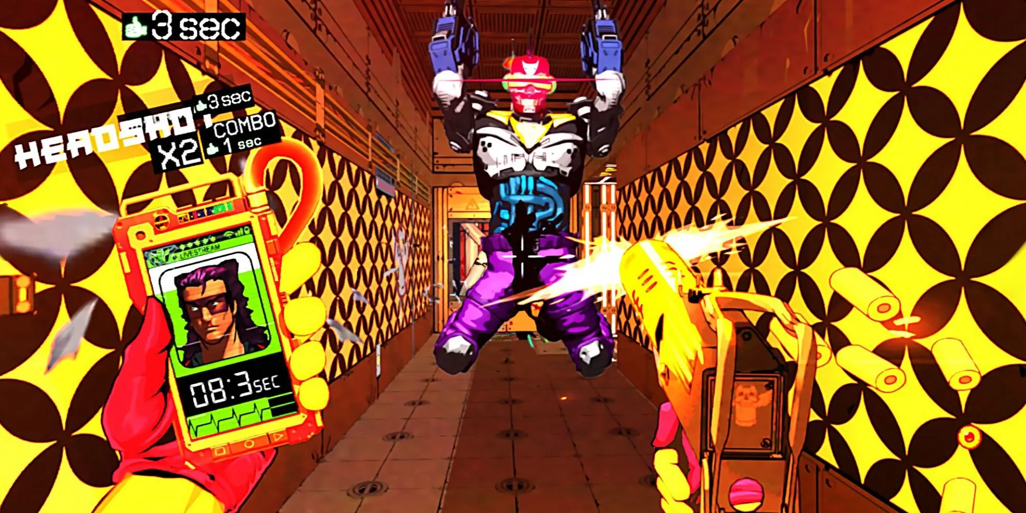 Cảnh hành động tốc độ cao trong tựa game FPS phong cách retro Mullet Madjack