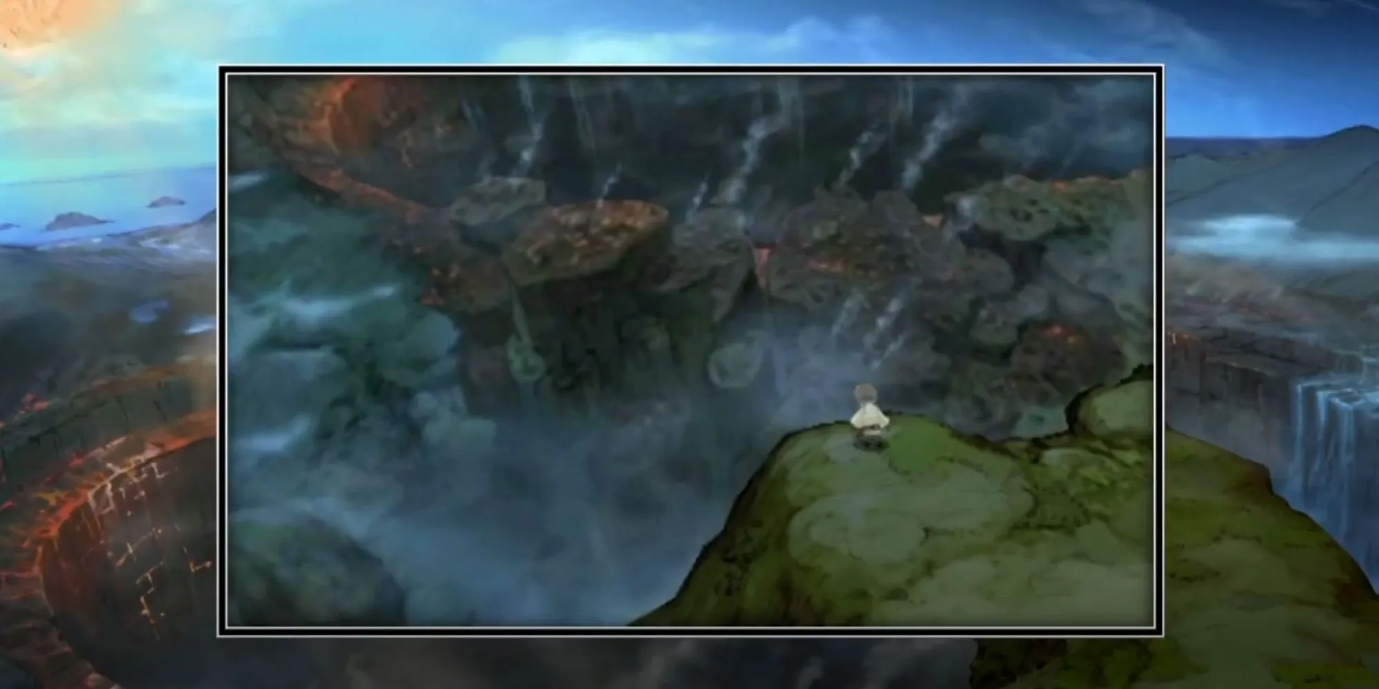 Cảnh làng Norende bị phá hủy trong Bravely Default trước khi xây dựng lại