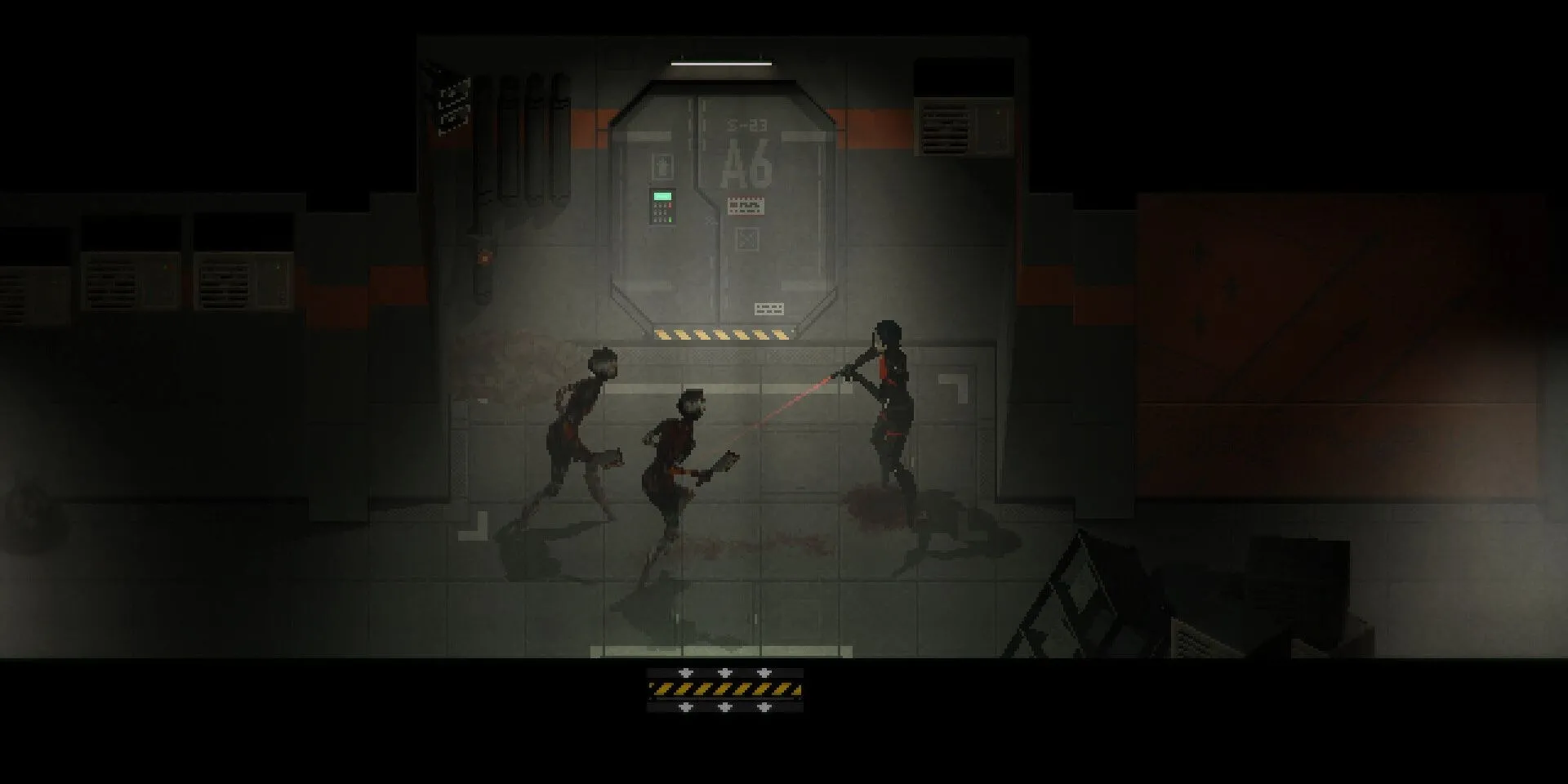 Cảnh nhân vật chính đang ngắm bắn kẻ địch trong game kinh dị Signalis, thể hiện gameplay sinh tồn