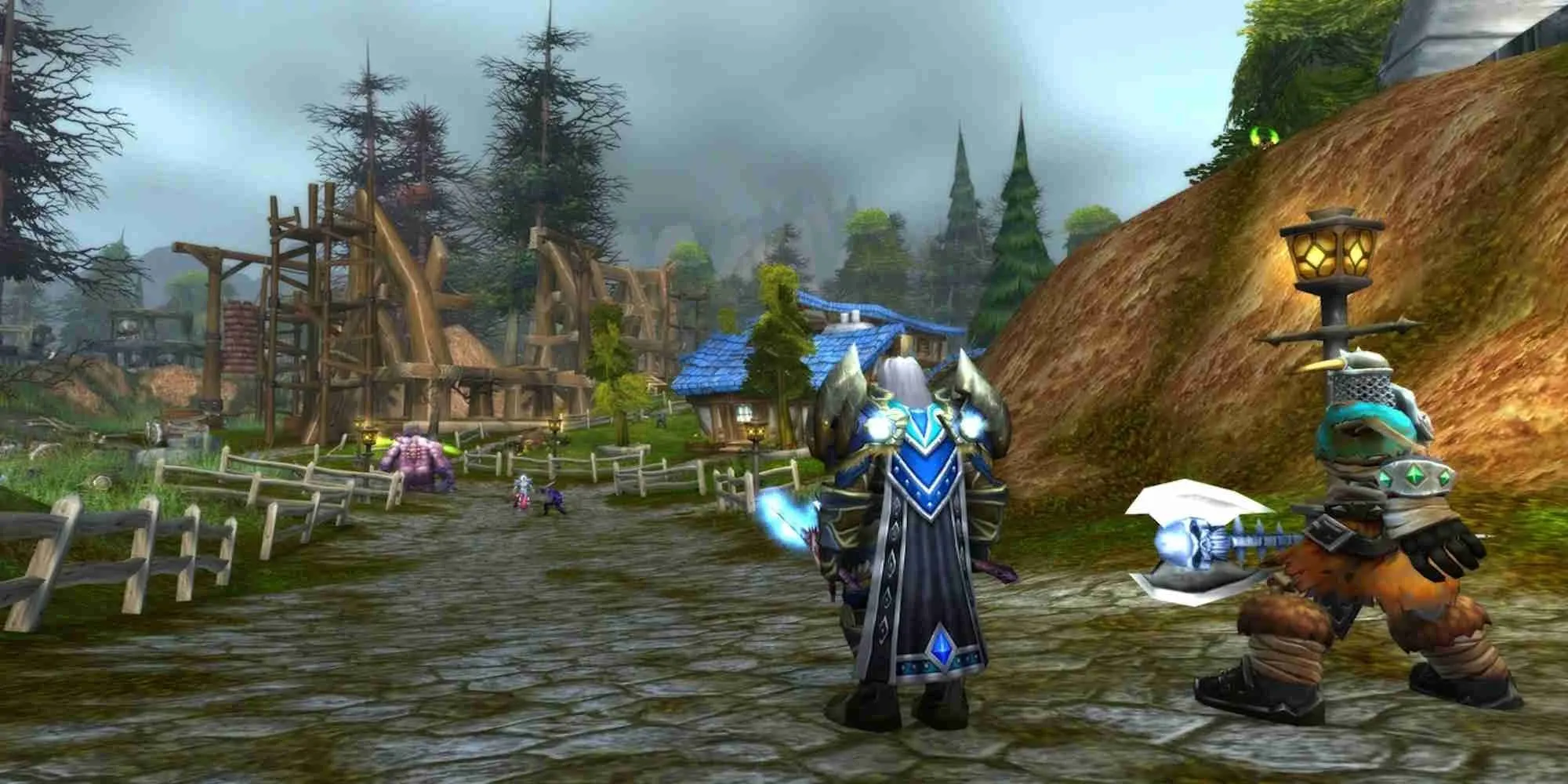 Cảnh trận đấu Warsong Gulch trong game MMORPG World of Warcraft, hiển thị người chơi phe Alliance và Horde