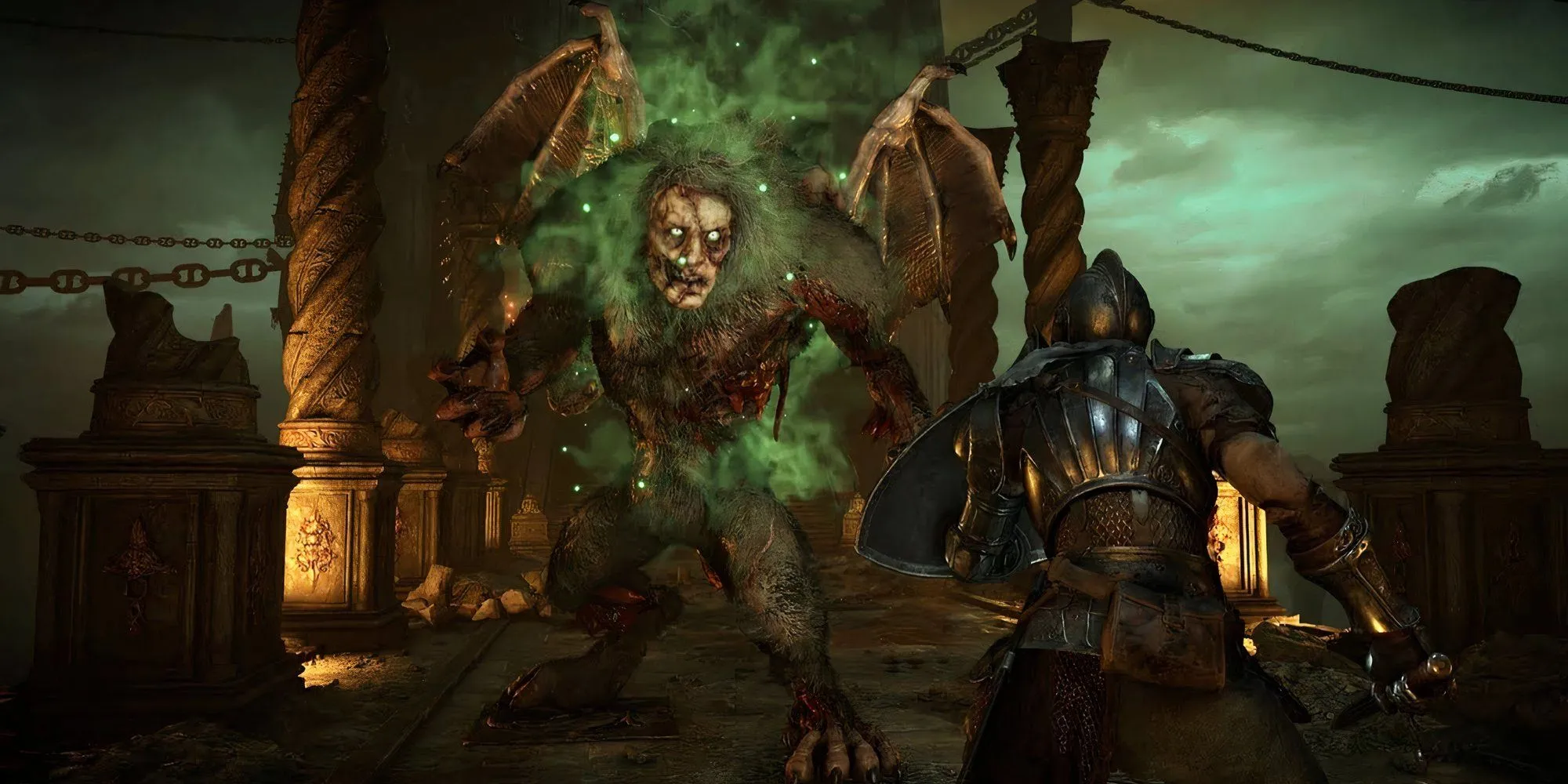 Cặp boss Maneaters nhiều phase trên một cây cầu hẹp trong Demon's Souls