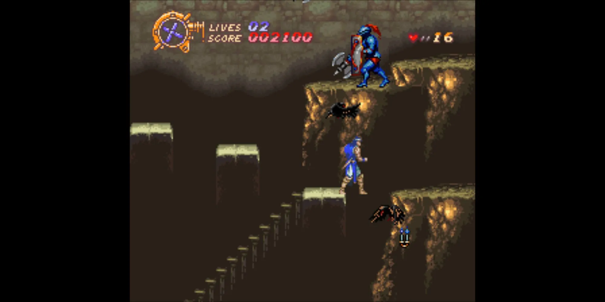 Castlevania: Dracula X trên SNES với hình ảnh nhân vật chính và quái vật