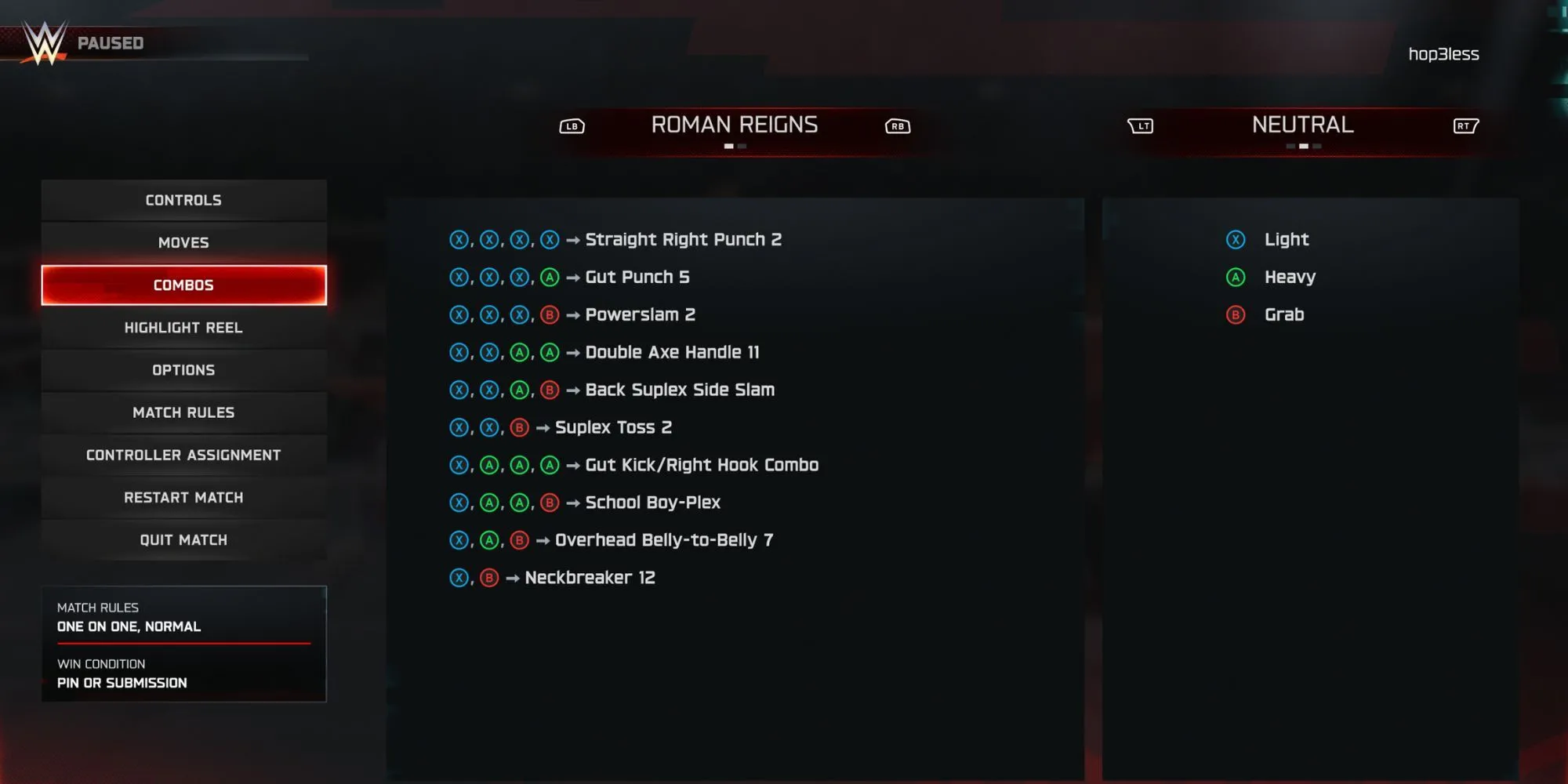 Chi tiết các combo của Roman Reigns trong WWE 2K25 thể hiện phong cách powerhouse