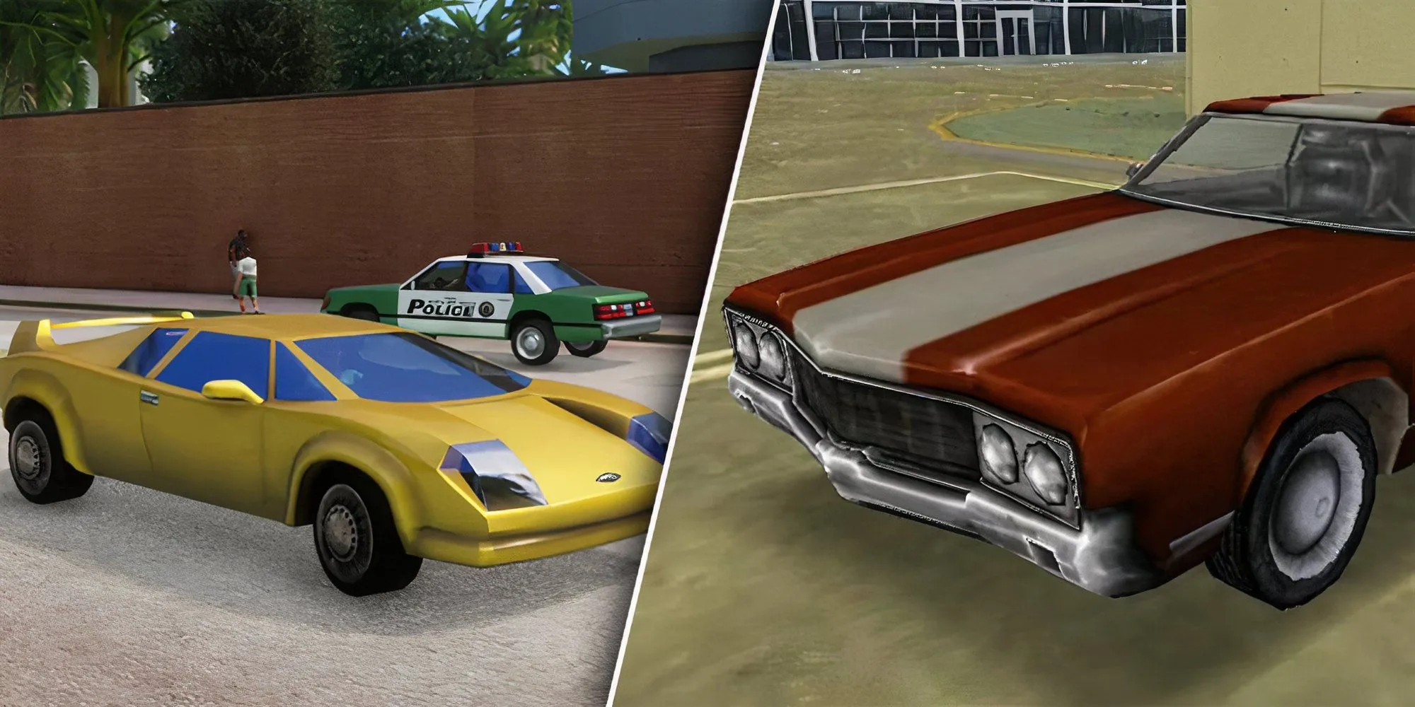 Chiếc xe cơ bắp Sabre Turbo màu đỏ đang phóng nhanh trên đường phố Vice City.