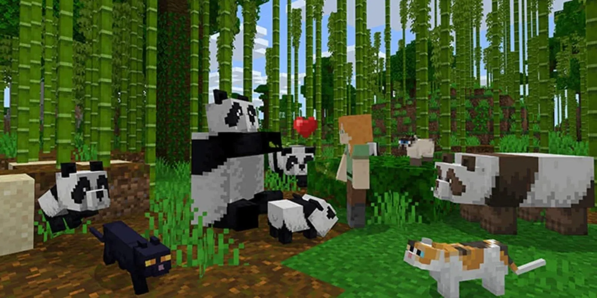 Chơi đùa cùng gấu trúc và mèo trong game Minecraft