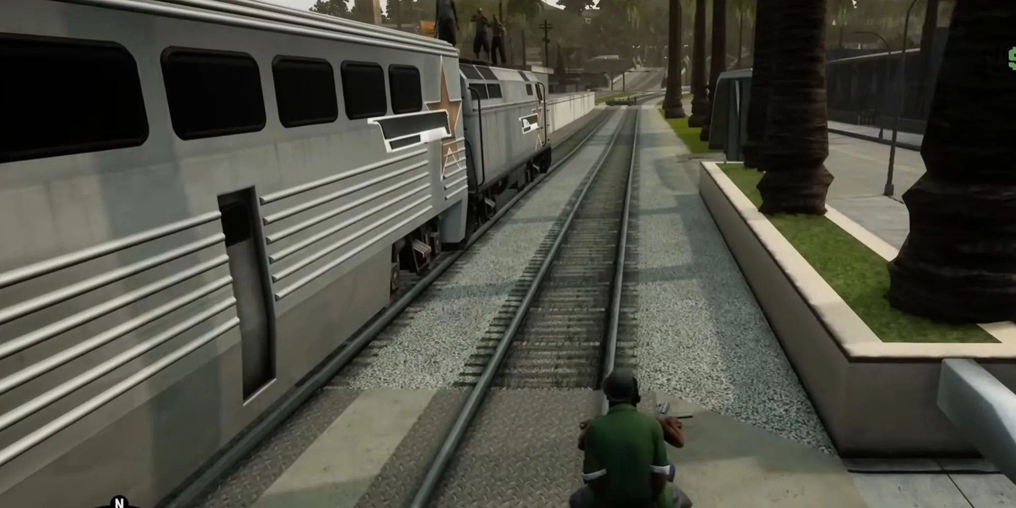 CJ và Big Smoke trên chiếc Sanchez rượt đuổi băng Vagos trên nóc tàu hỏa trong nhiệm vụ Wrong Side Of The Tracks GTA San Andreas