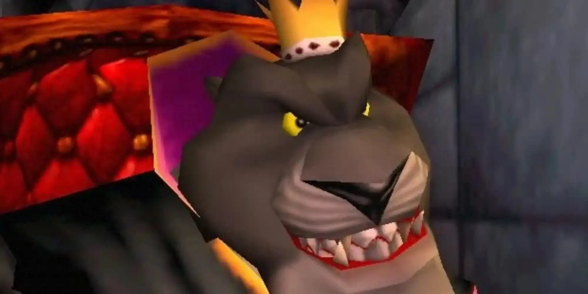 Conker nhìn về phía Panther King trong game Conker's Bad Fur Day