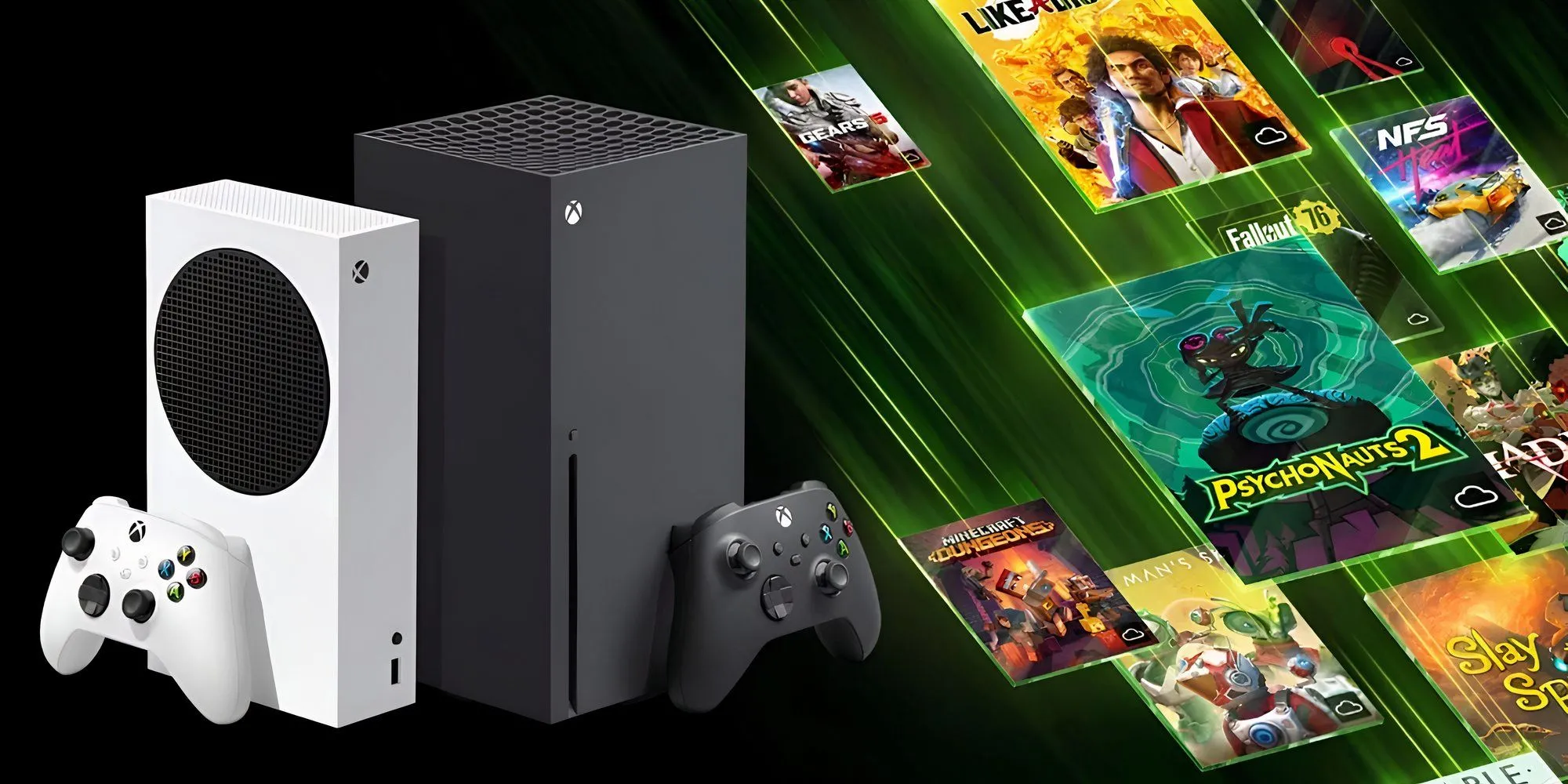 Console Xbox Series S và Series X cùng nhiều tựa game, minh họa cho chiến lược tăng trưởng doanh số phần mềm của Xbox.