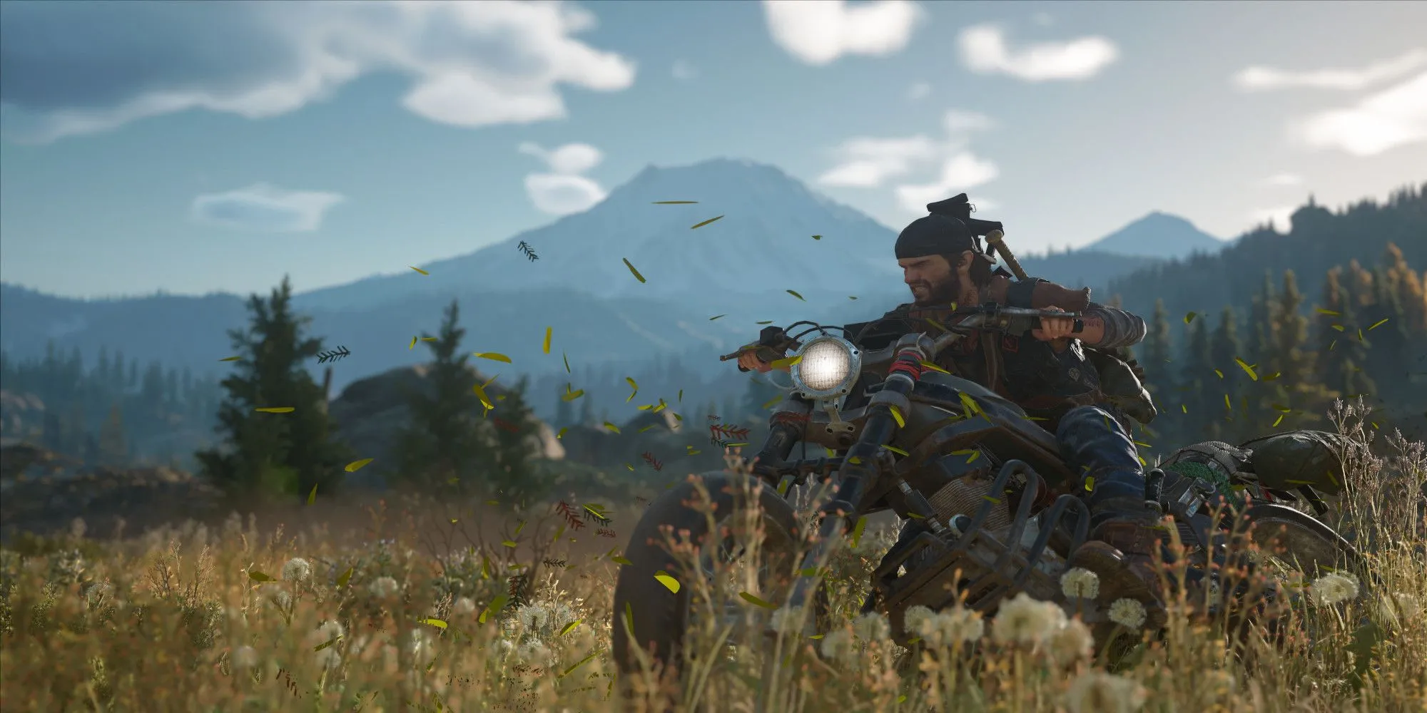 Deacon St. John lái mô tô chạy xuyên qua cánh đồng trong Days Gone