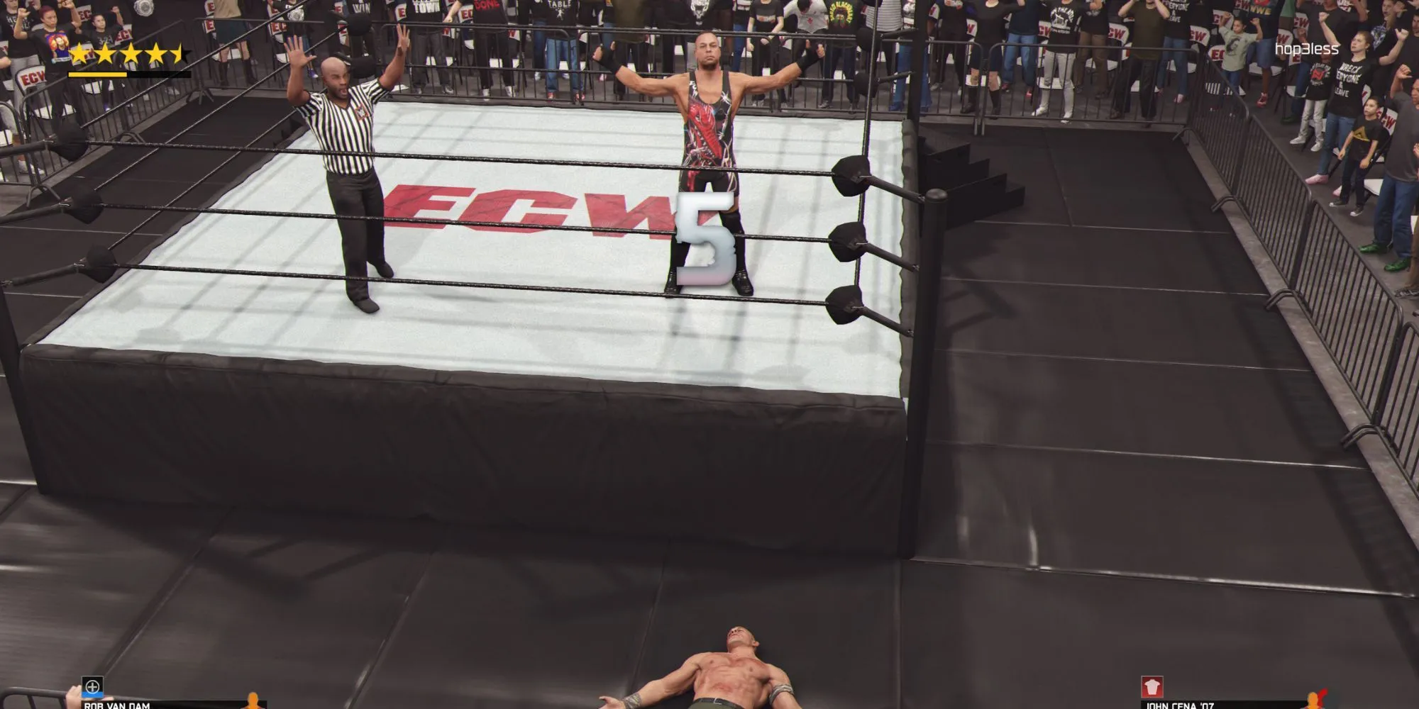 Đô vật Rob Van Dam (RVD) tạo dáng ăn mừng đặc trưng trong WWE 2K25