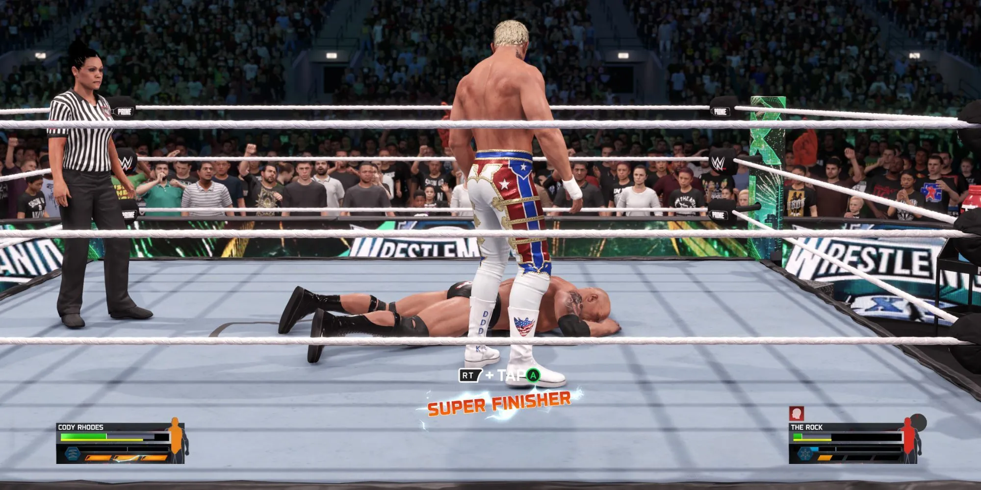 Đô vật thực hiện đòn Super Finisher từ trên cao trong WWE 2K25
