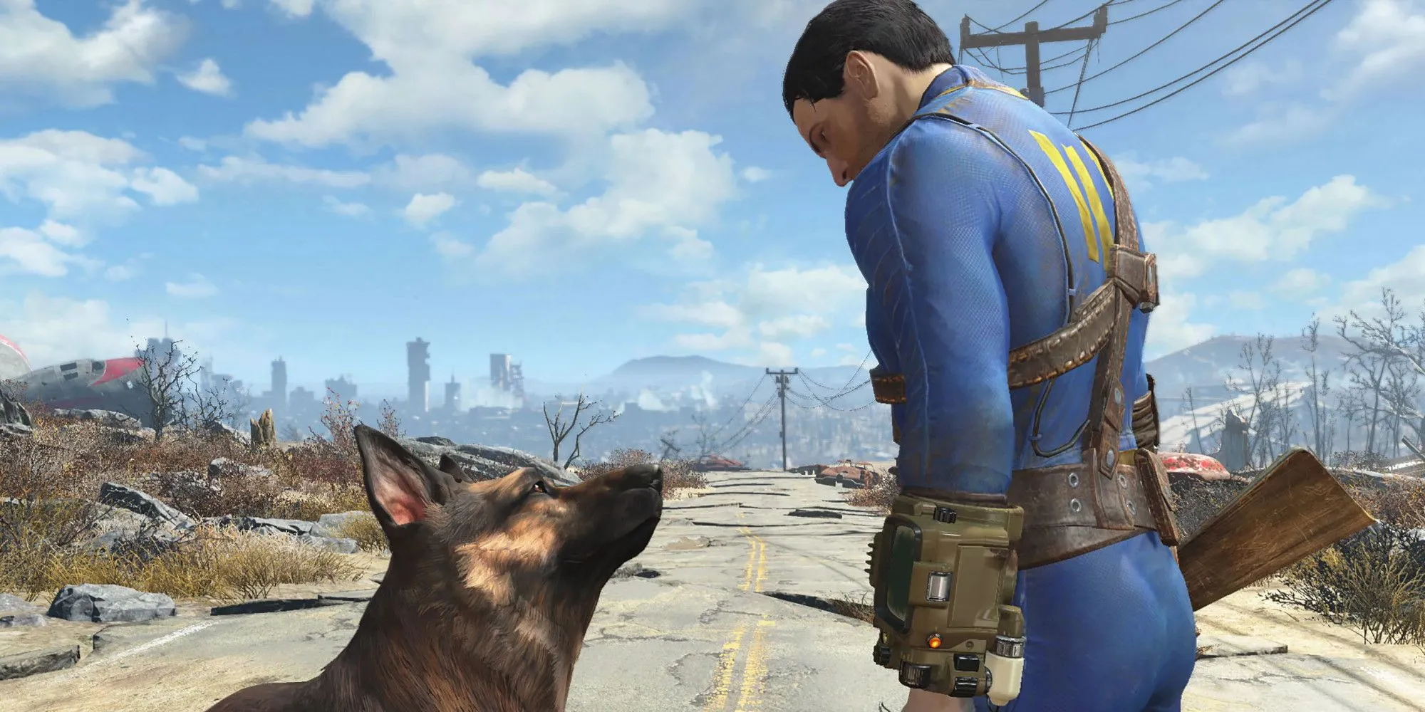 Dogmeat đồng hành cùng người chơi trong Fallout 4 thế giới mở hậu tận thế