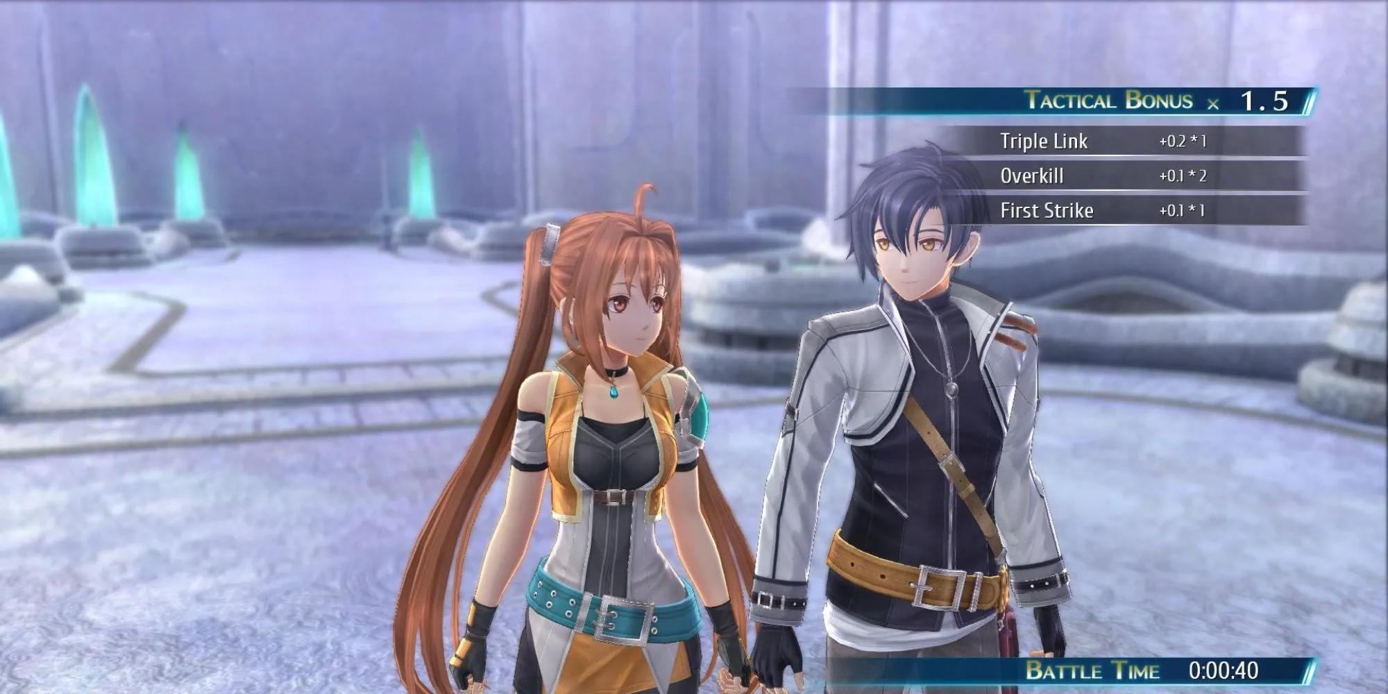 Estelle và Joshua Bright đứng cạnh nhau, thể hiện sự thân thiết, từ The Legend of Heroes: Trails in the Sky.
