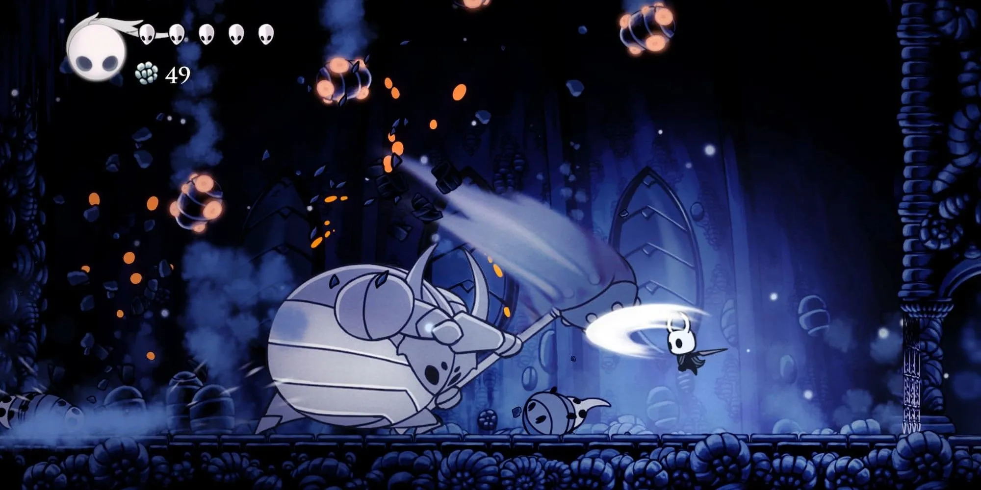 Fighting a Giant Bug in Hollow Knight-1