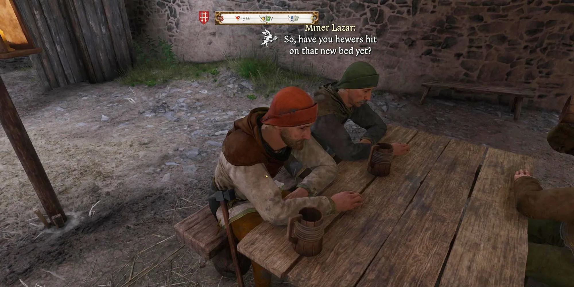 Foreman Vlach đang trò chuyện với Henry tại quán rượu Black Horse trong Kingdom Come Deliverance 2 để bắt đầu nhiệm vụ Yackers 'n' Fash