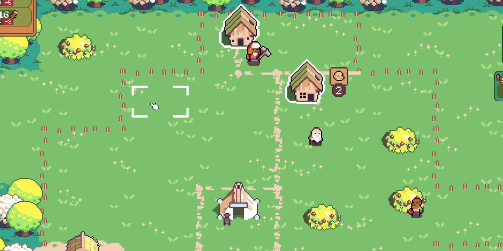 Gameplay dotAGE với giao diện quản lý dân làng và công trình