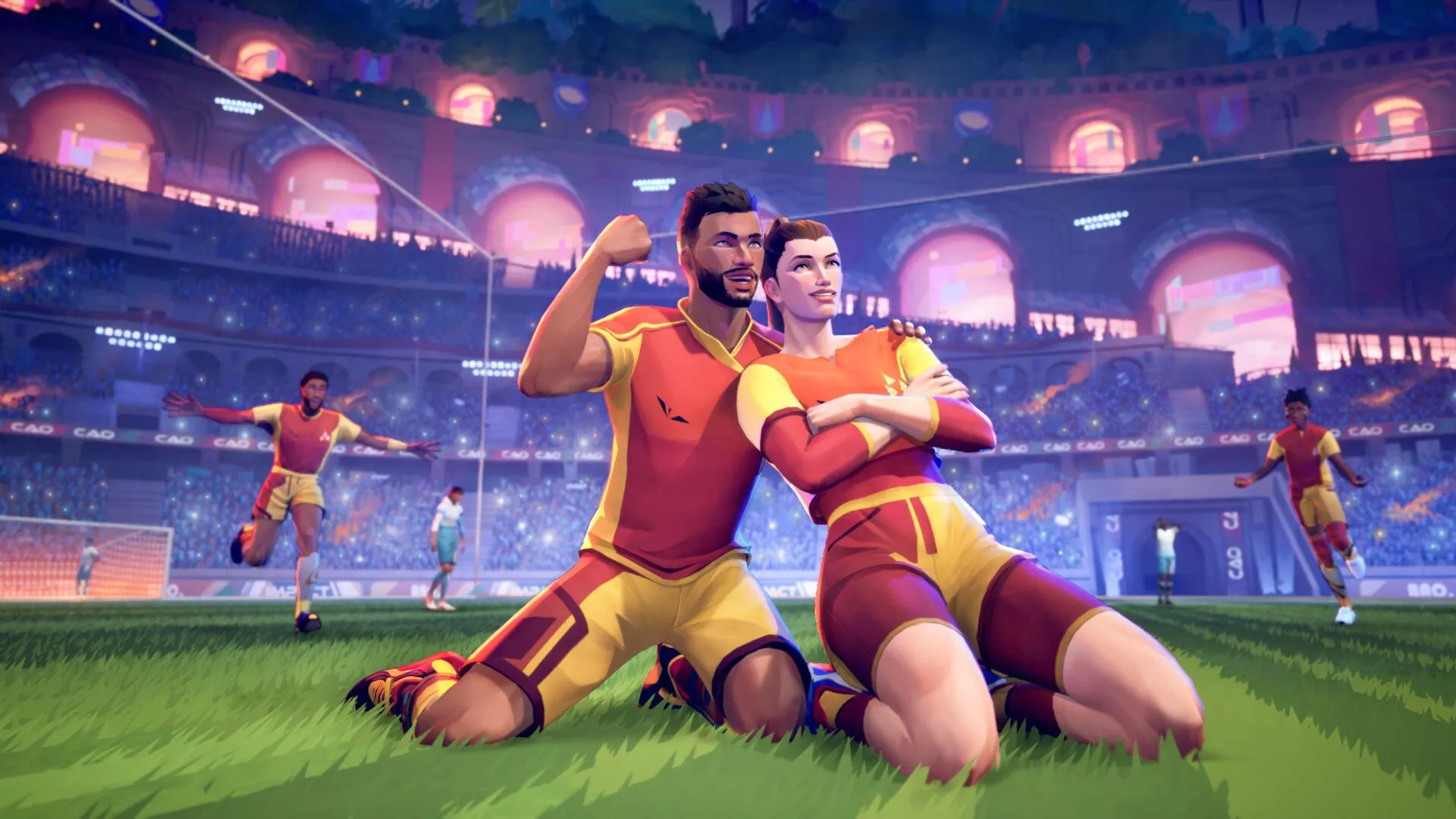Gameplay game bóng đá arcade Rematch với góc nhìn thứ ba