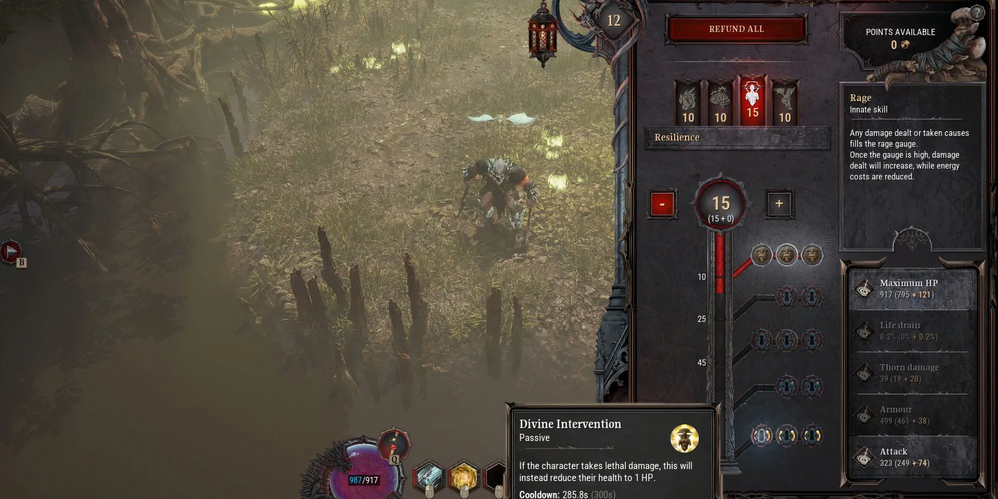 Giao diện phân bổ điểm kỹ năng cho lớp nhân vật Barbarian trong Dragonkin The Banished