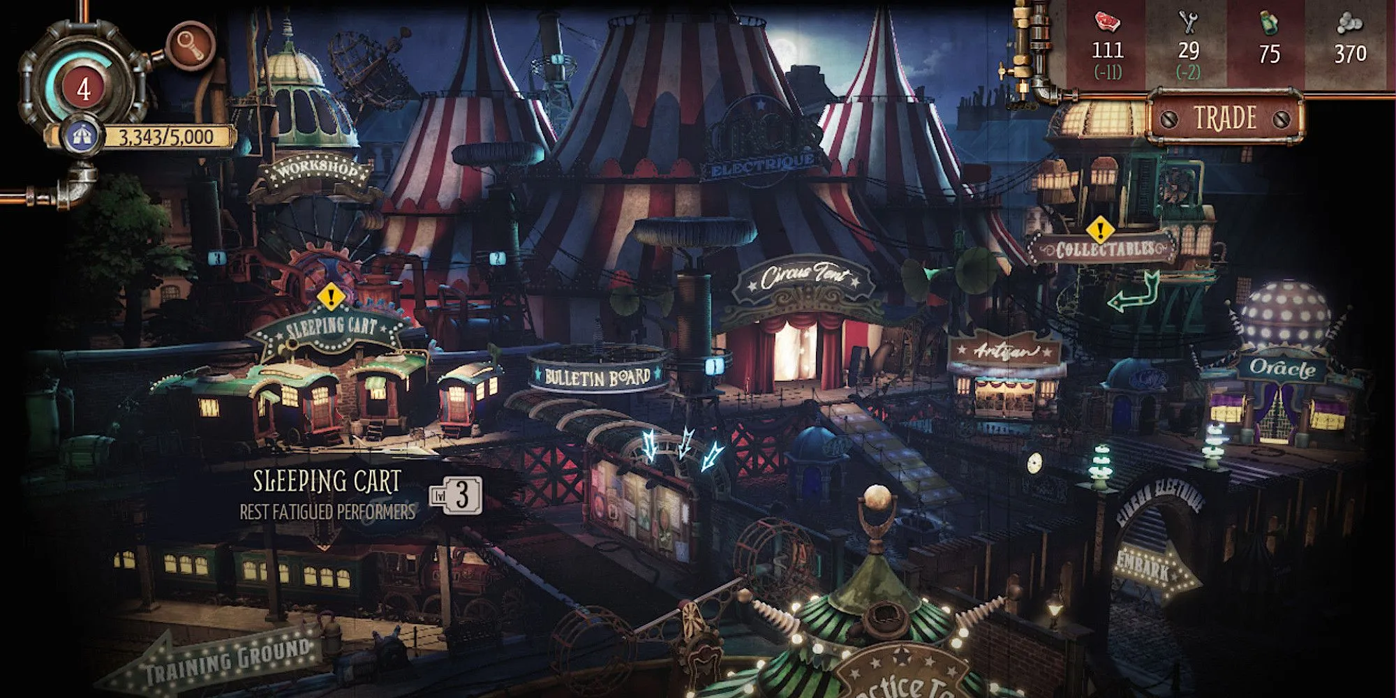Giao diện quản lý căn cứ theo phong cách Steam-punk trong Circus Electrique