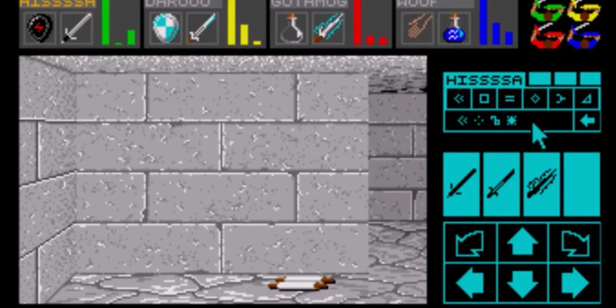 Giao diện tạo phép bằng Rune trong tựa game cổ điển Dungeon Master (1987)