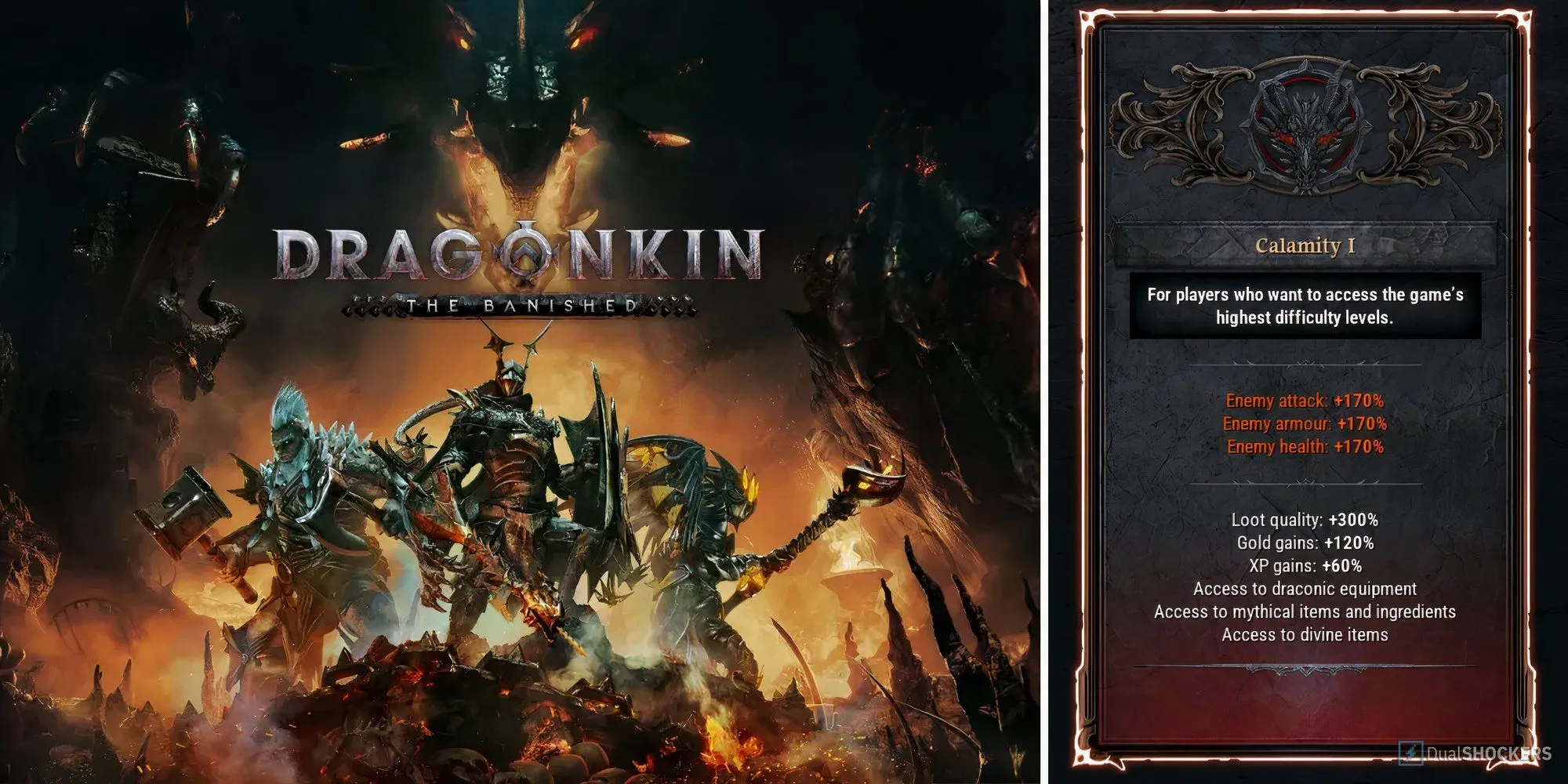 Giao diện tùy chỉnh độ khó trong Dragonkin The Banished, ảnh hưởng đến trải nghiệm game