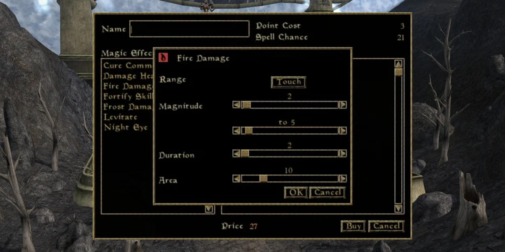 Giao diện tùy chỉnh phép thuật sâu sắc trong The Elder Scrolls III: Morrowind